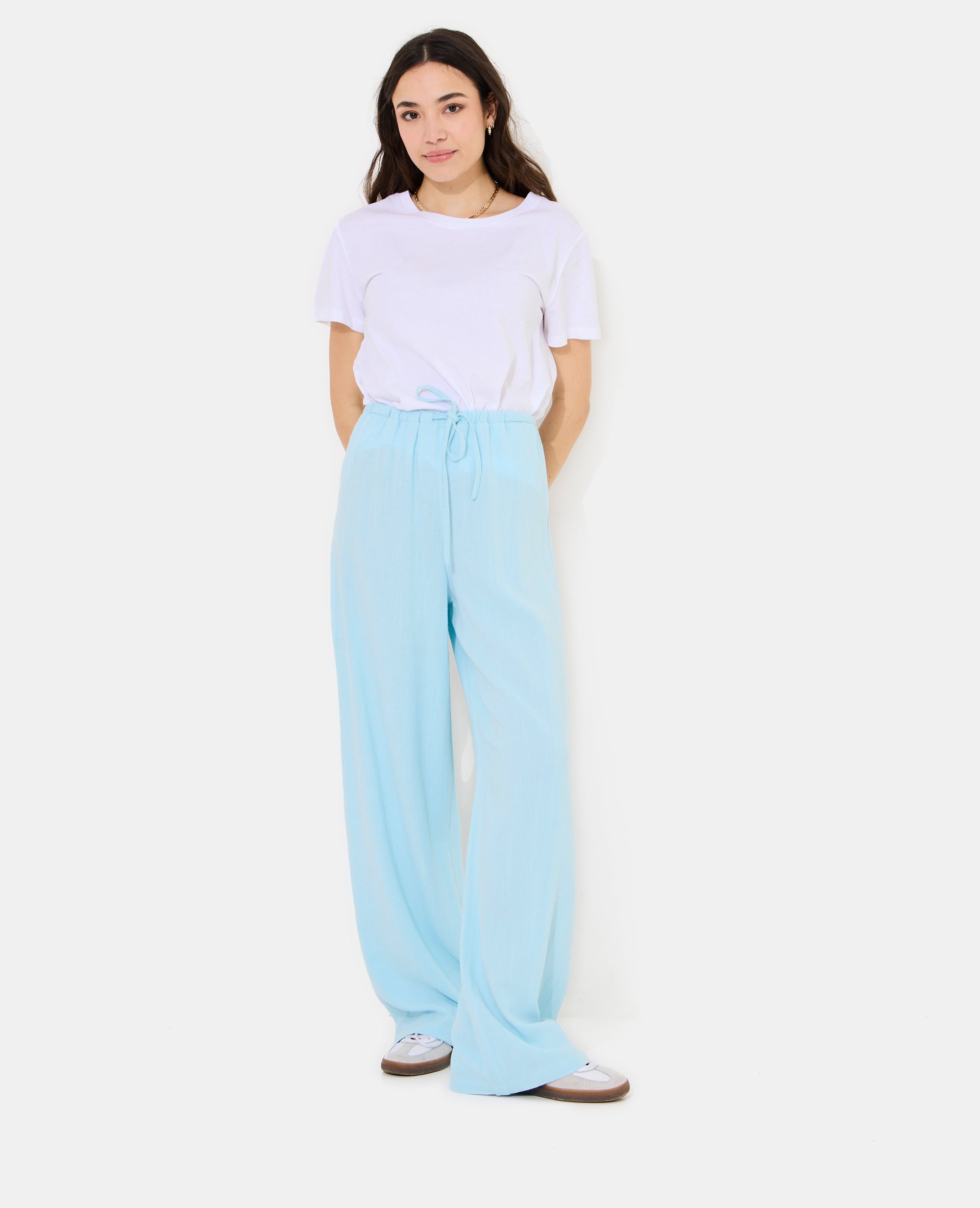 Pantalon large et droit avec taille élastiquée