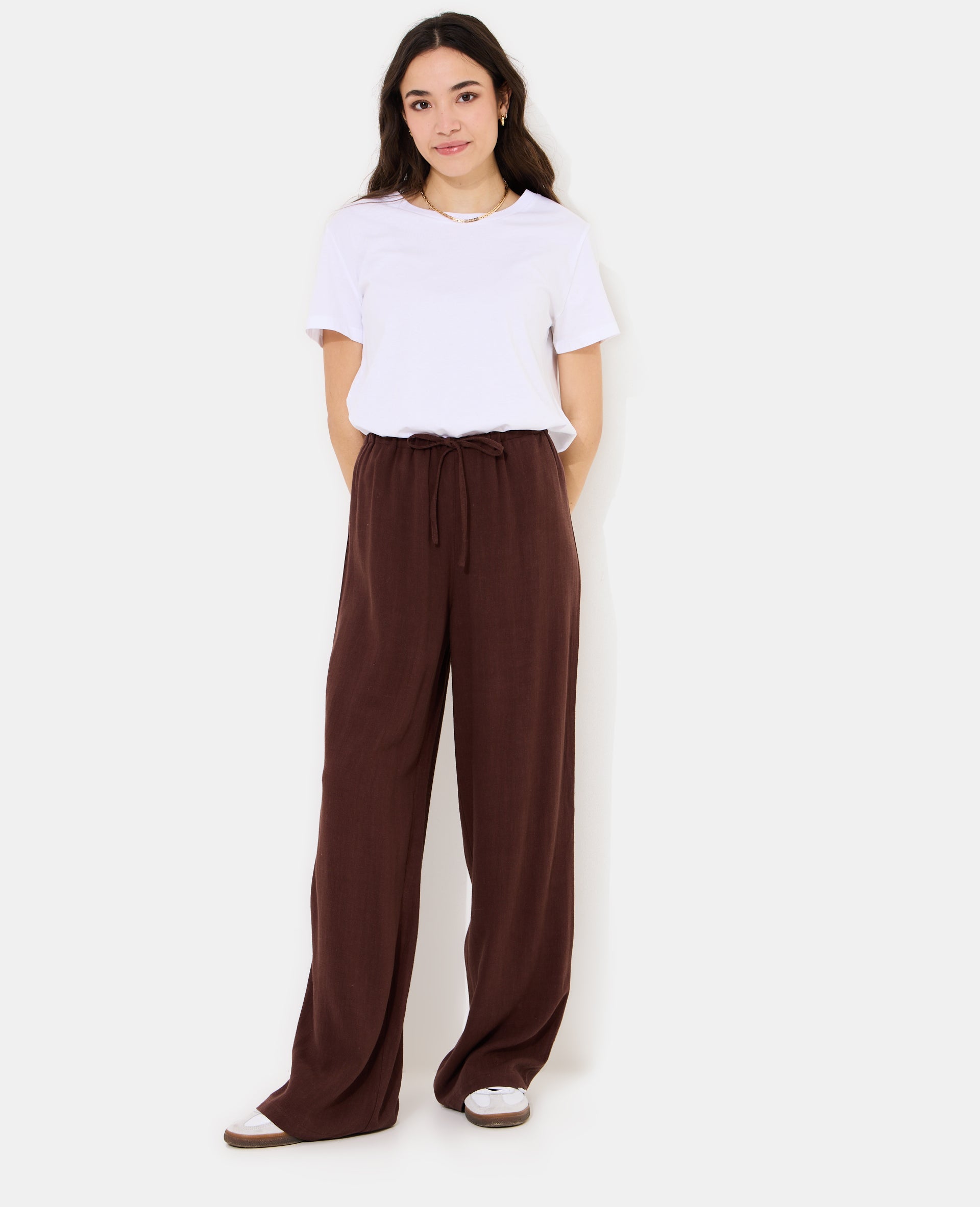 Pantalon large et droit avec taille élastiquée