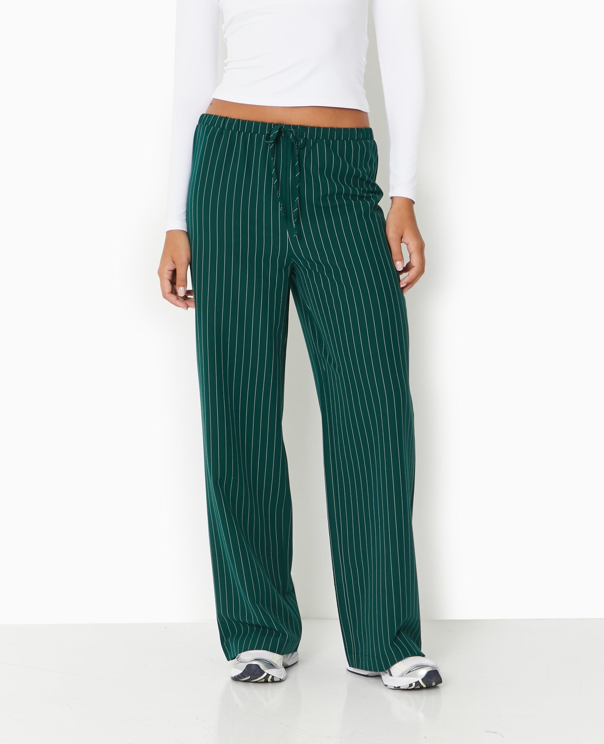 Pantalon droit taille élastiquée rayures banquier