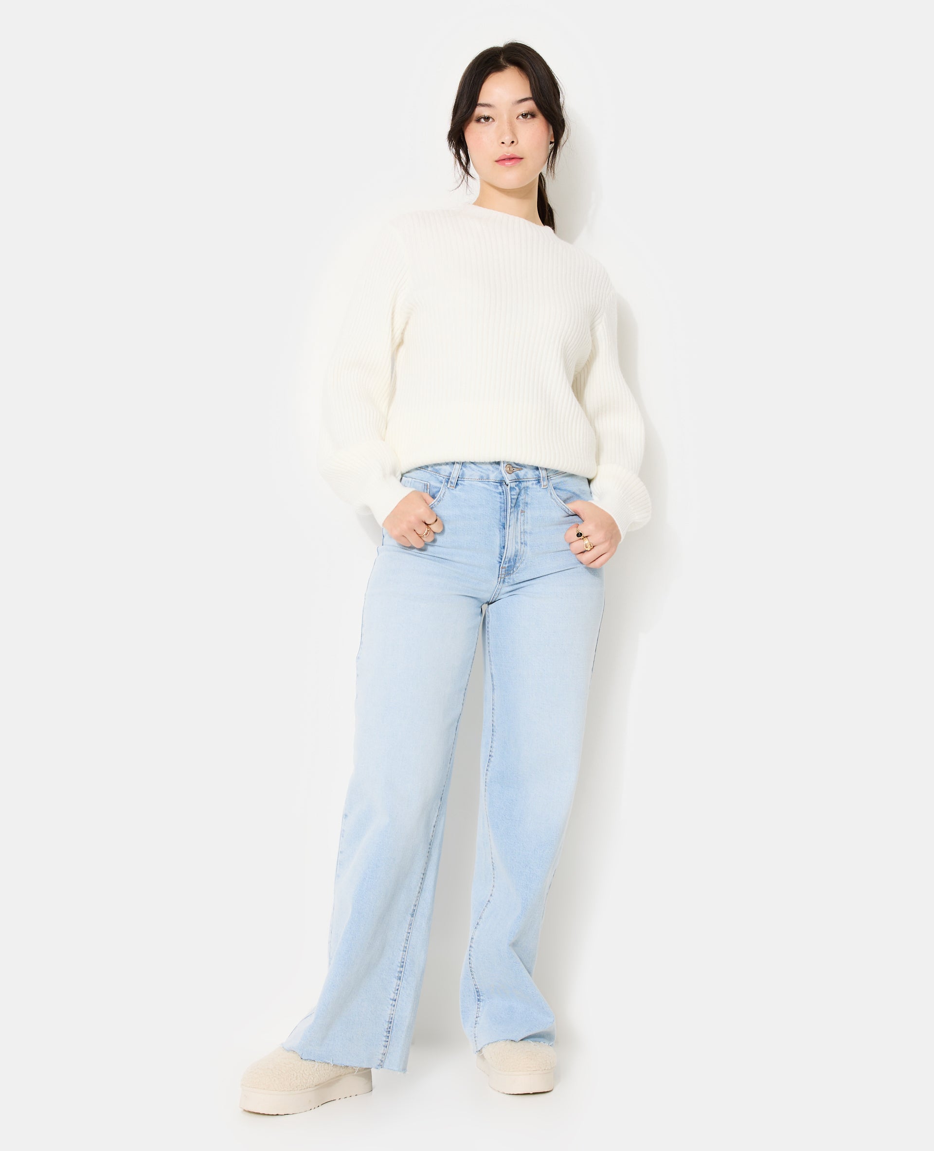 J71-1 / Jean wide taille haute bas coupés