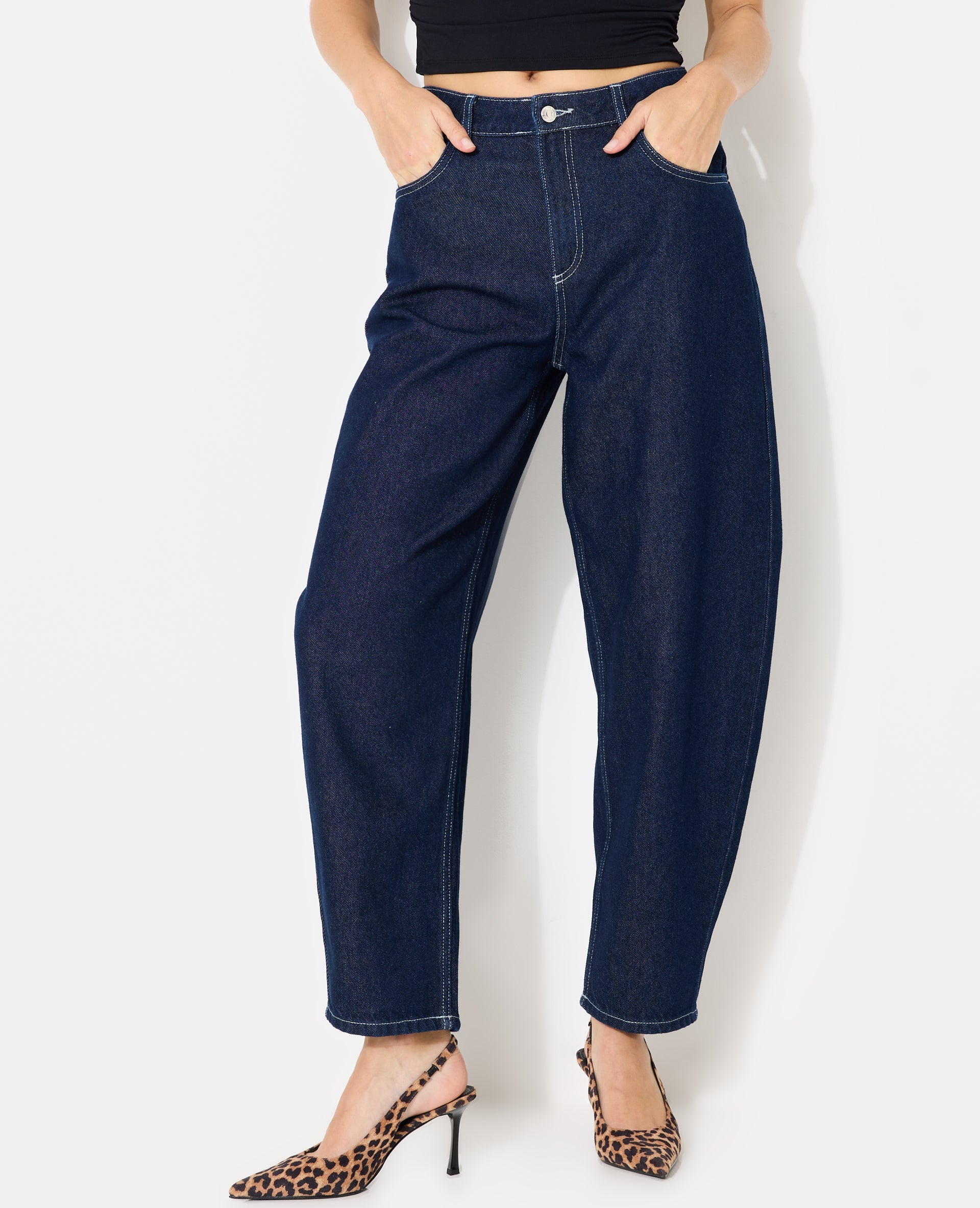Jean barrel taille haute