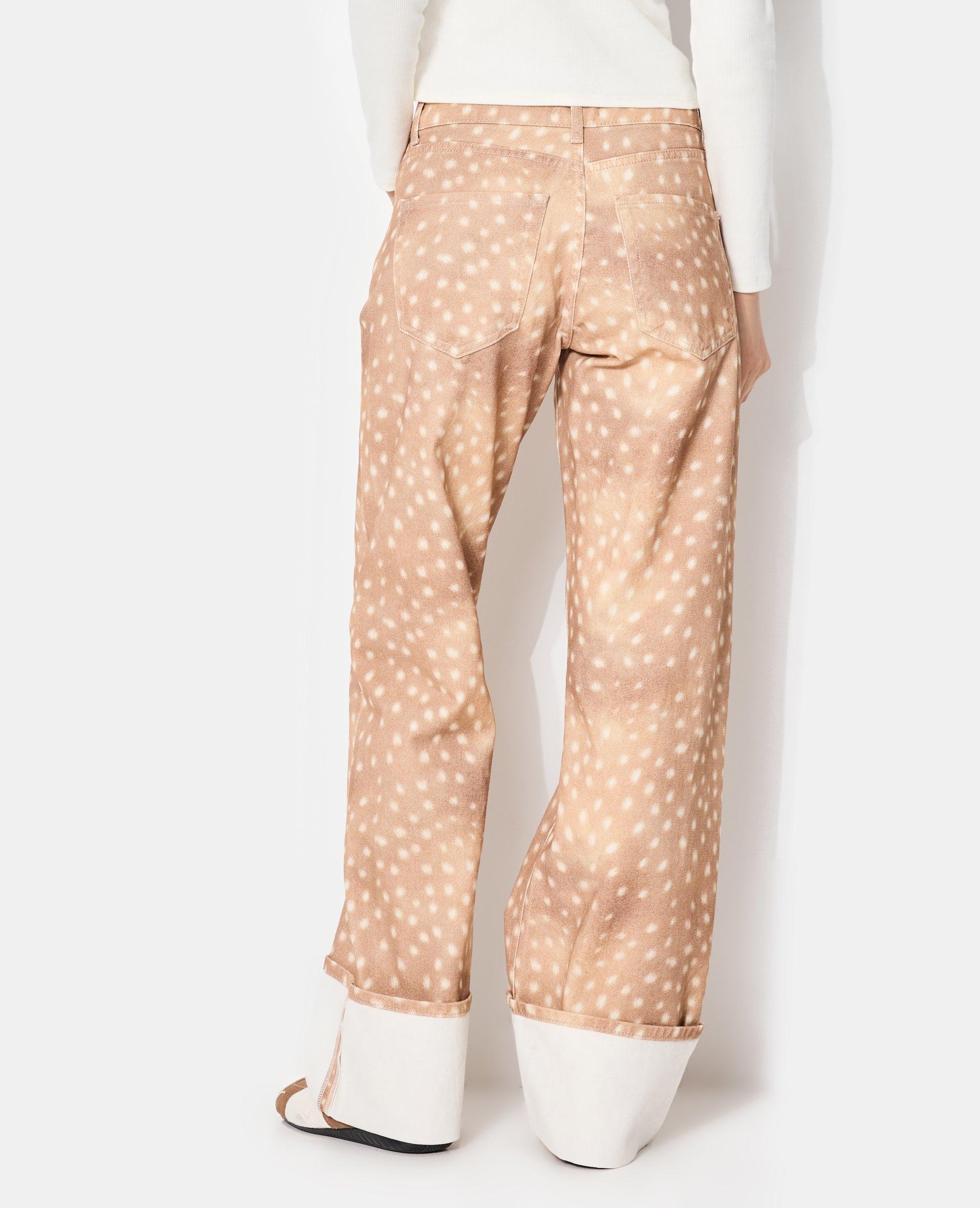 Jean droit avec grand revers motif faon