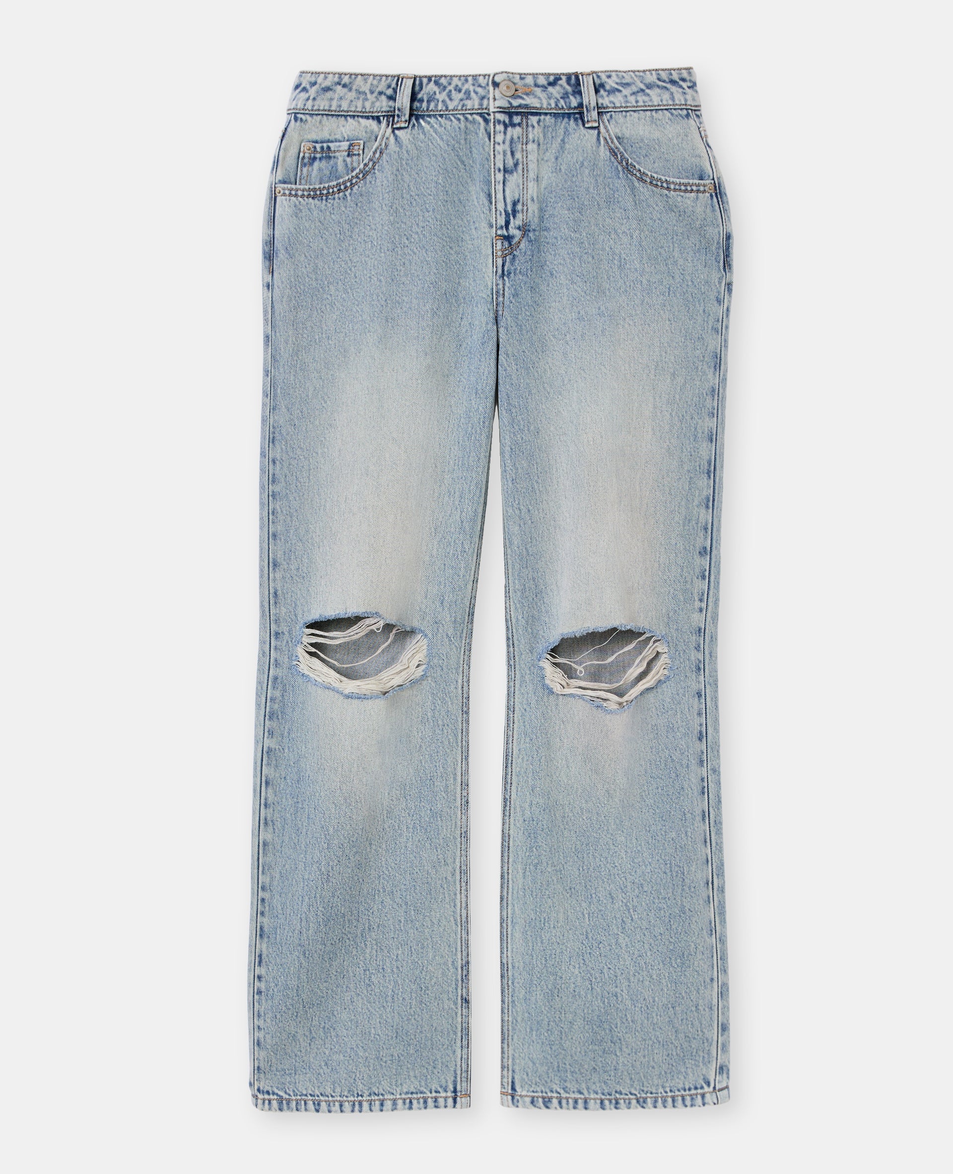 Jean wide taille basse avec trous genoux