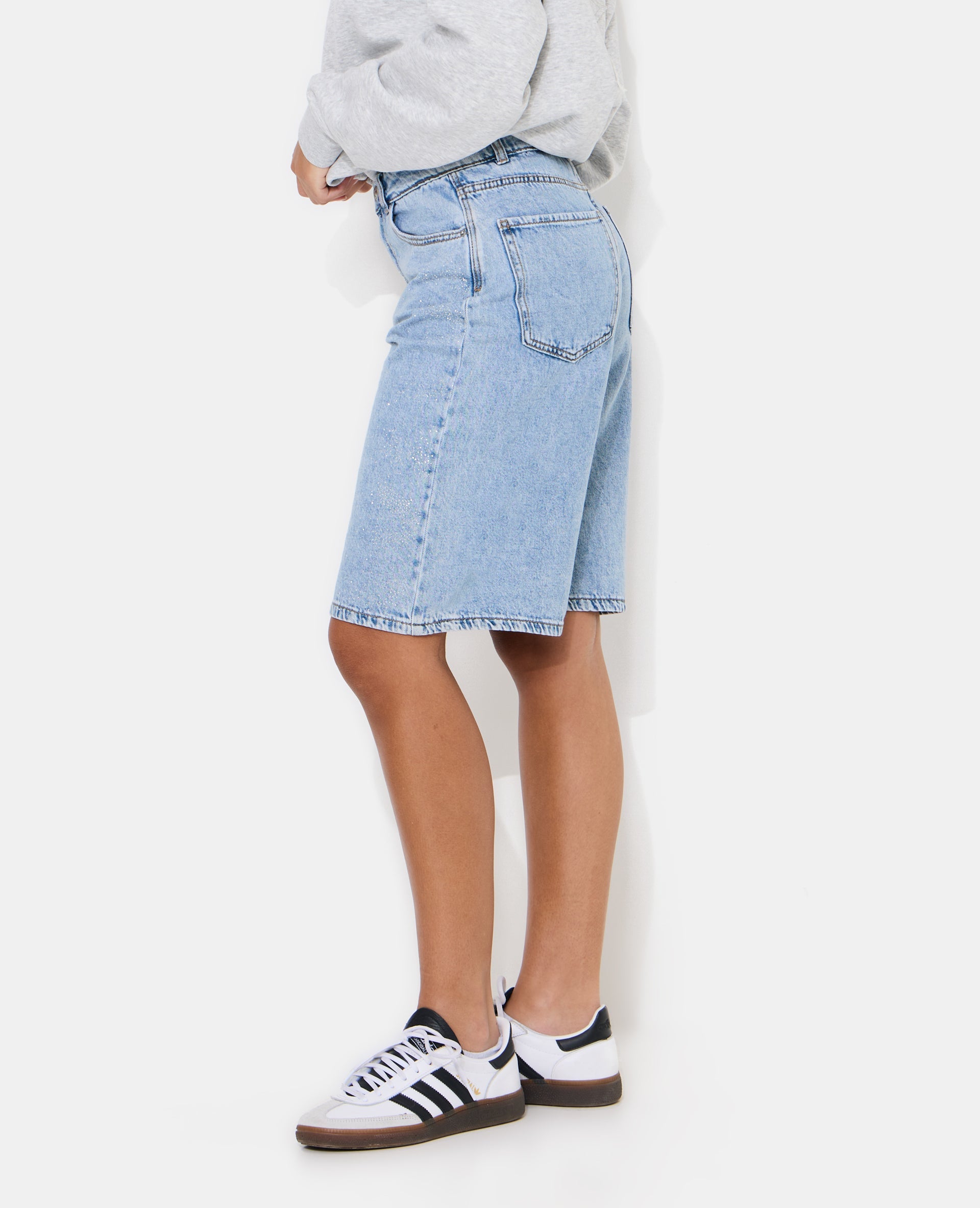 Bermuda en jean taille haute avec mini-strass