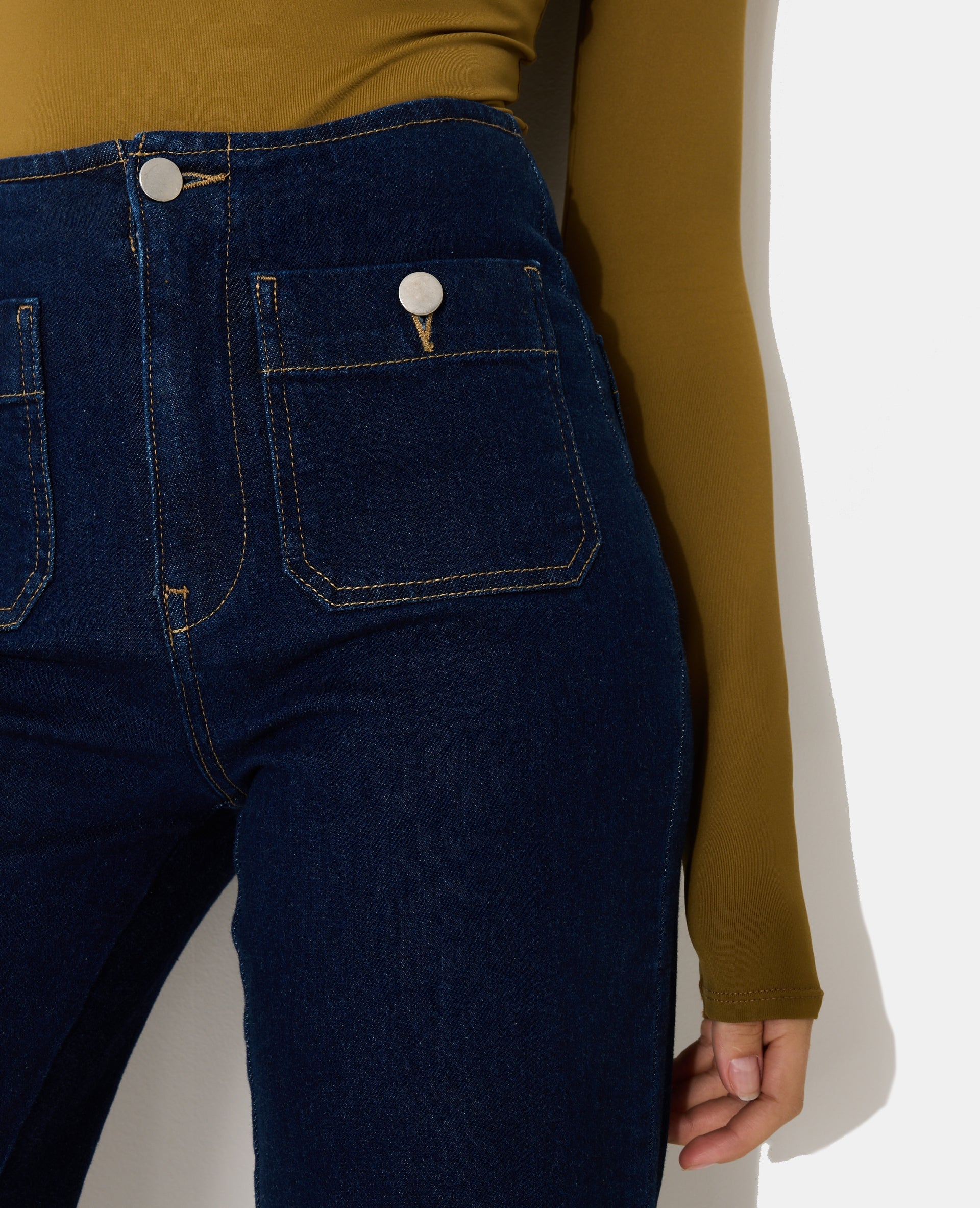 Jean wide taille haute avec poches plaquées