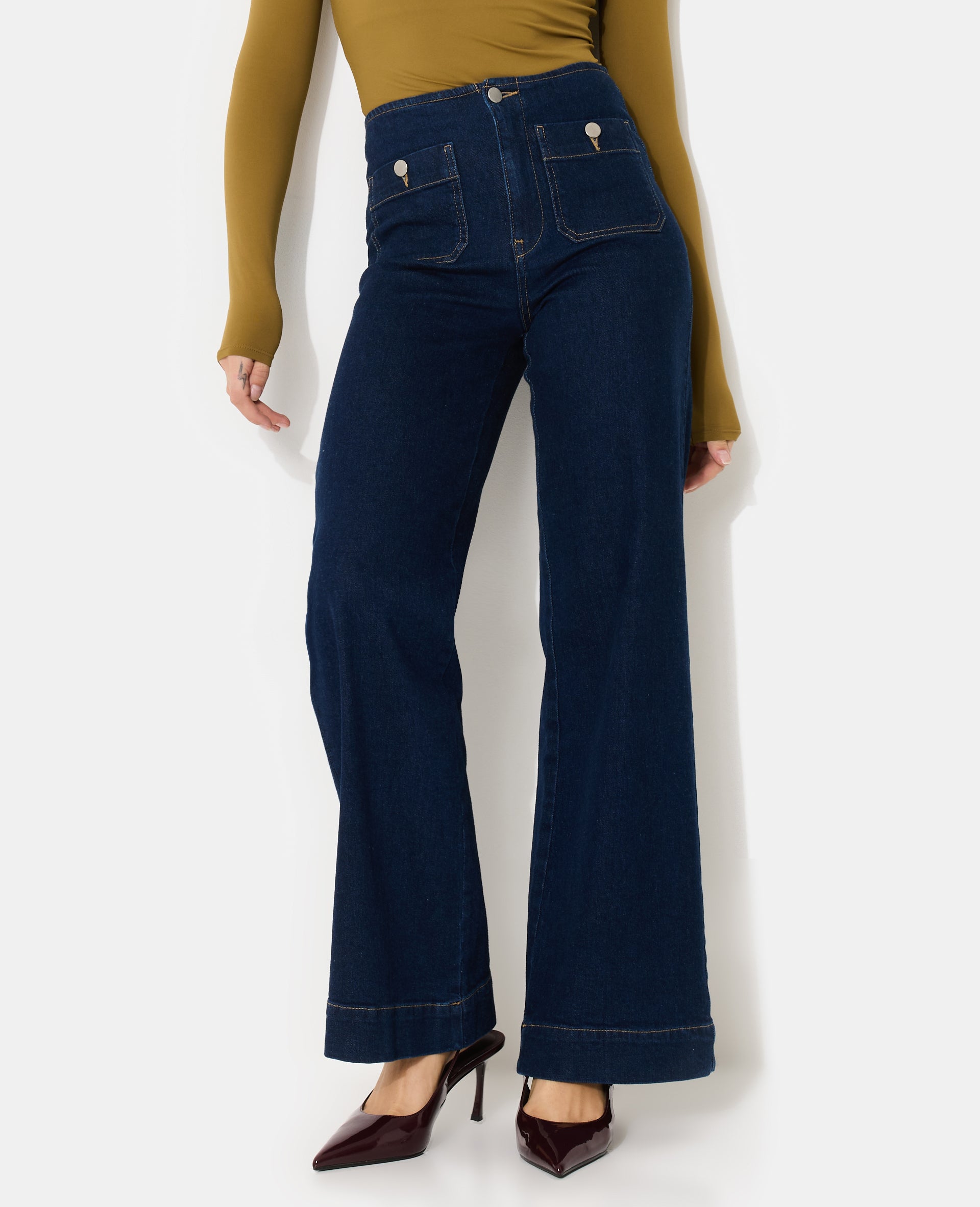Jean wide taille haute avec poches plaquées
