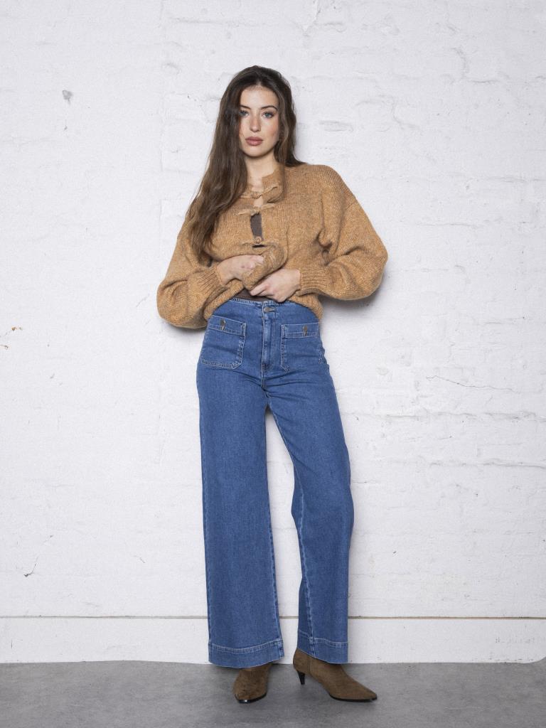 Jean wide taille haute avec poches plaquées