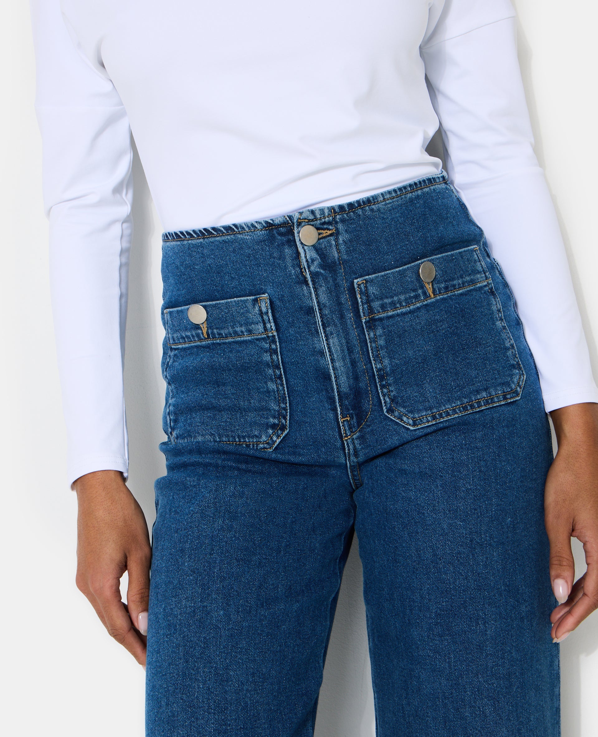 Jean wide taille haute avec poches plaquées
