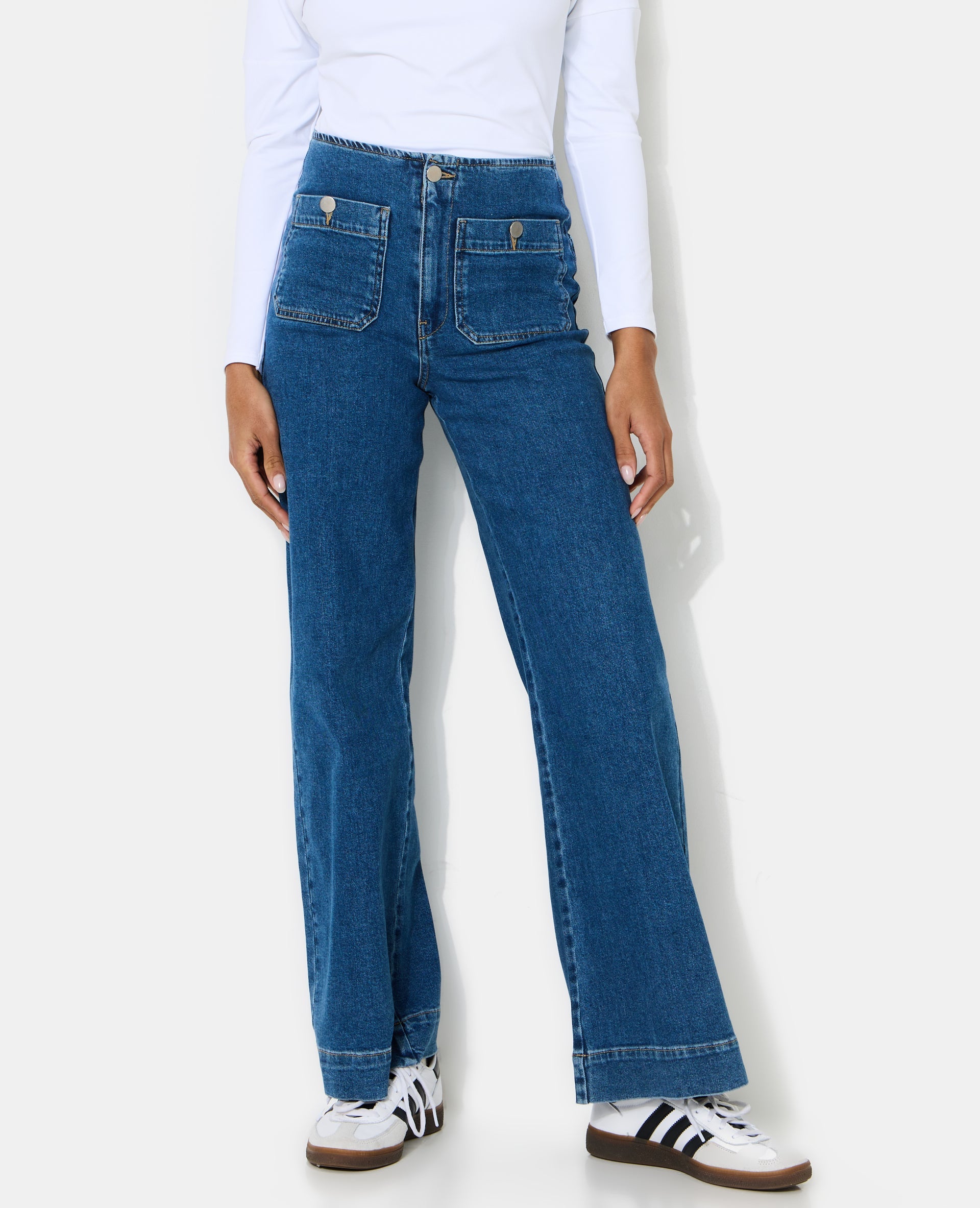 Jean wide taille haute avec poches plaquées