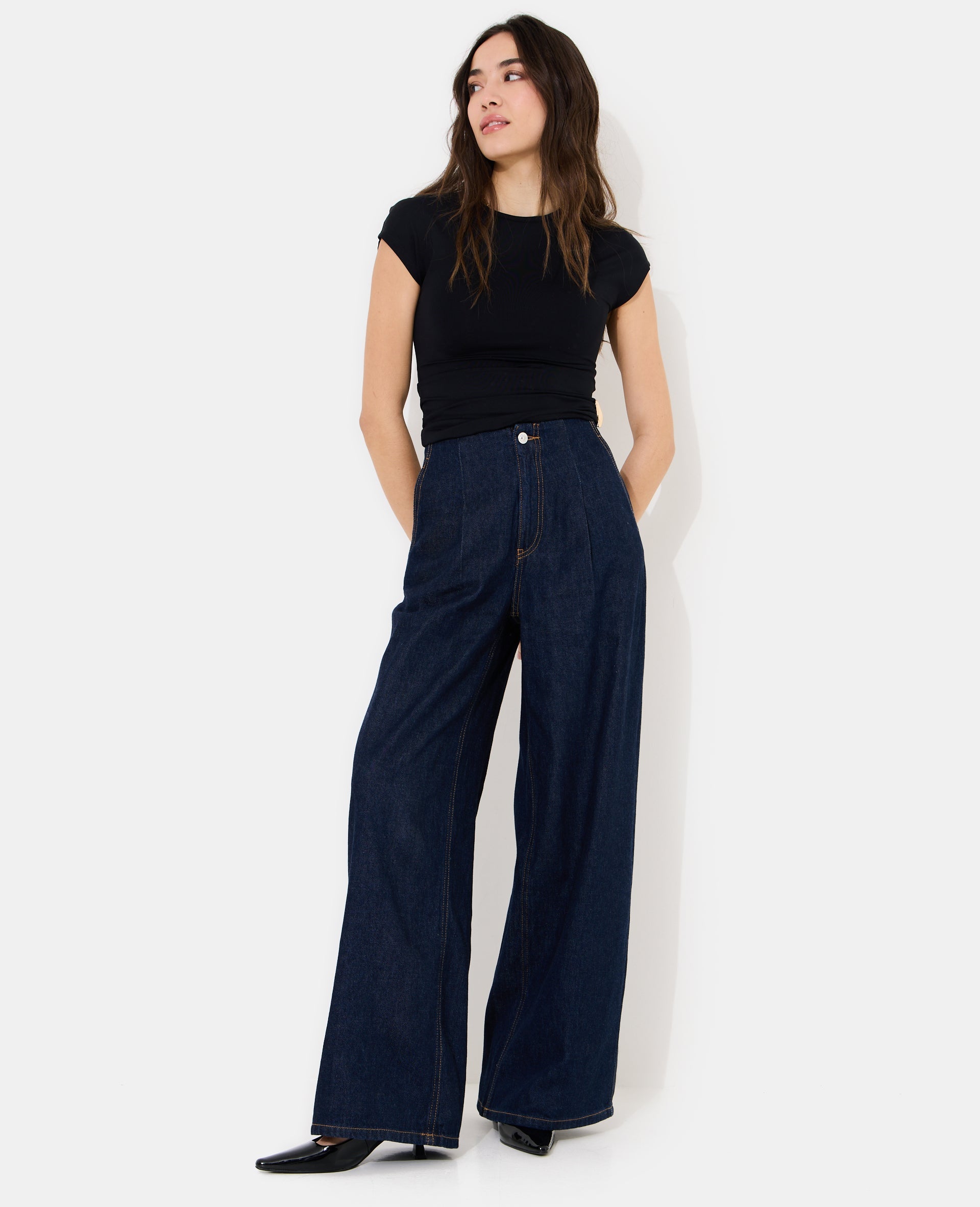 Jean extra wide taille haute avec pinces