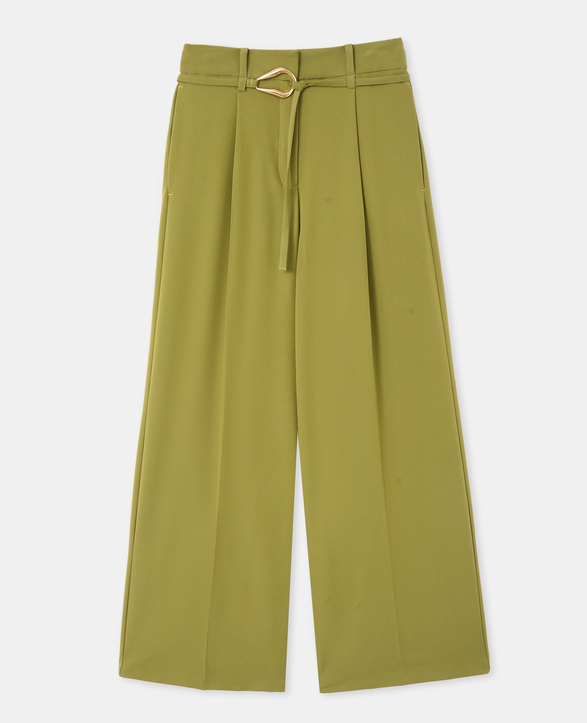 Pantalon droit avec ceinture et boucle fantaisie