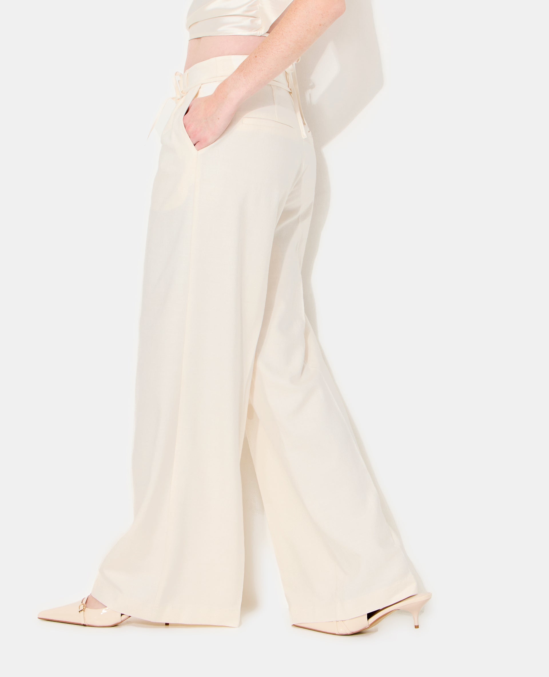Pantalon droit en tissu effet lin