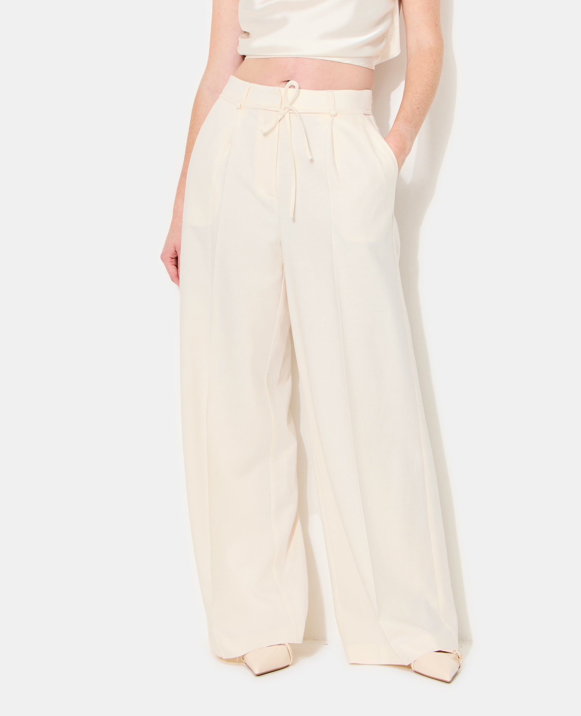 Pantalon droit en tissu effet lin