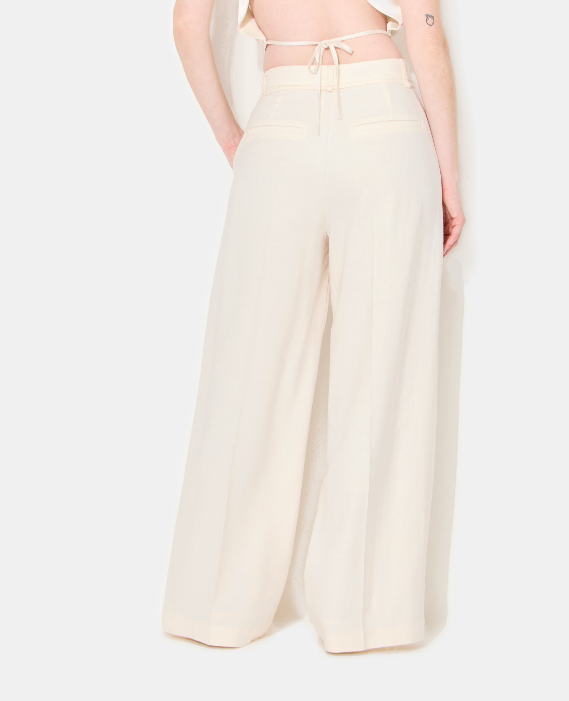 Pantalon droit en tissu effet lin