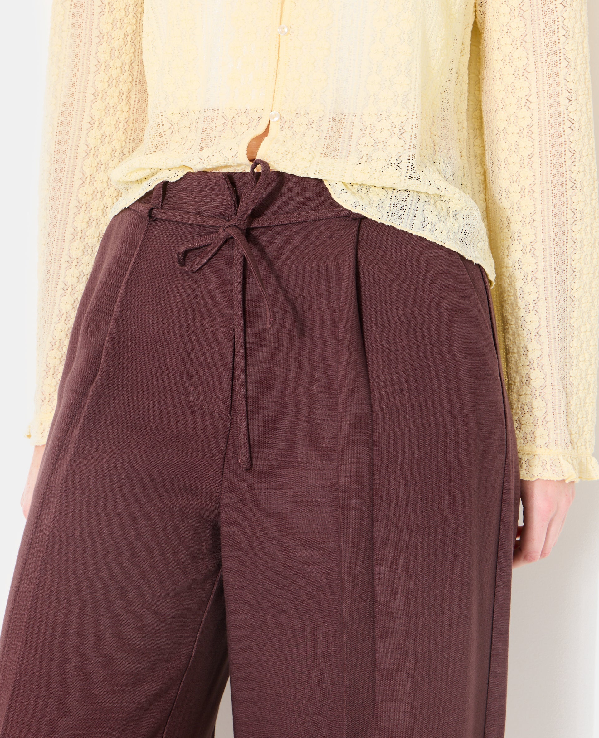 Pantalon droit en tissu effet lin
