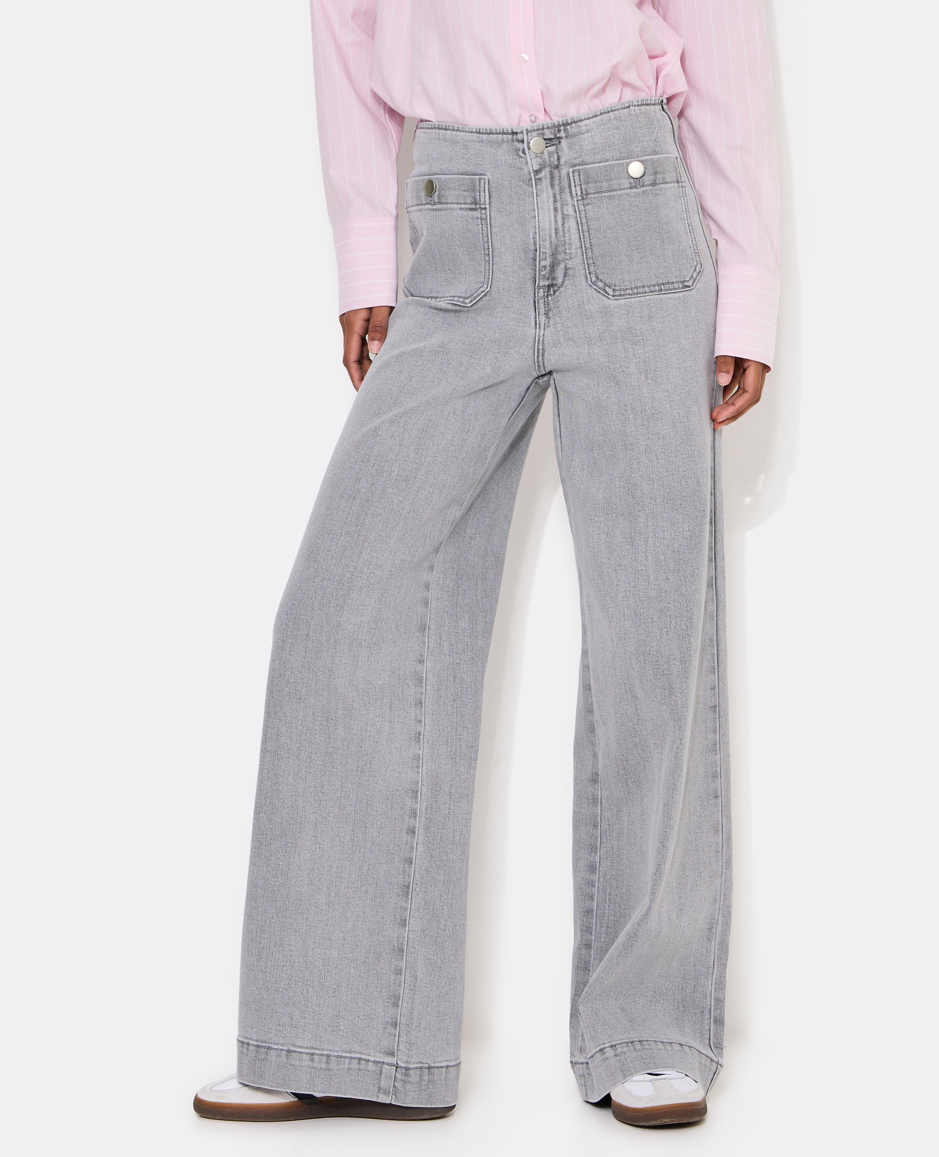 Jean wide taille haute avec poches devant