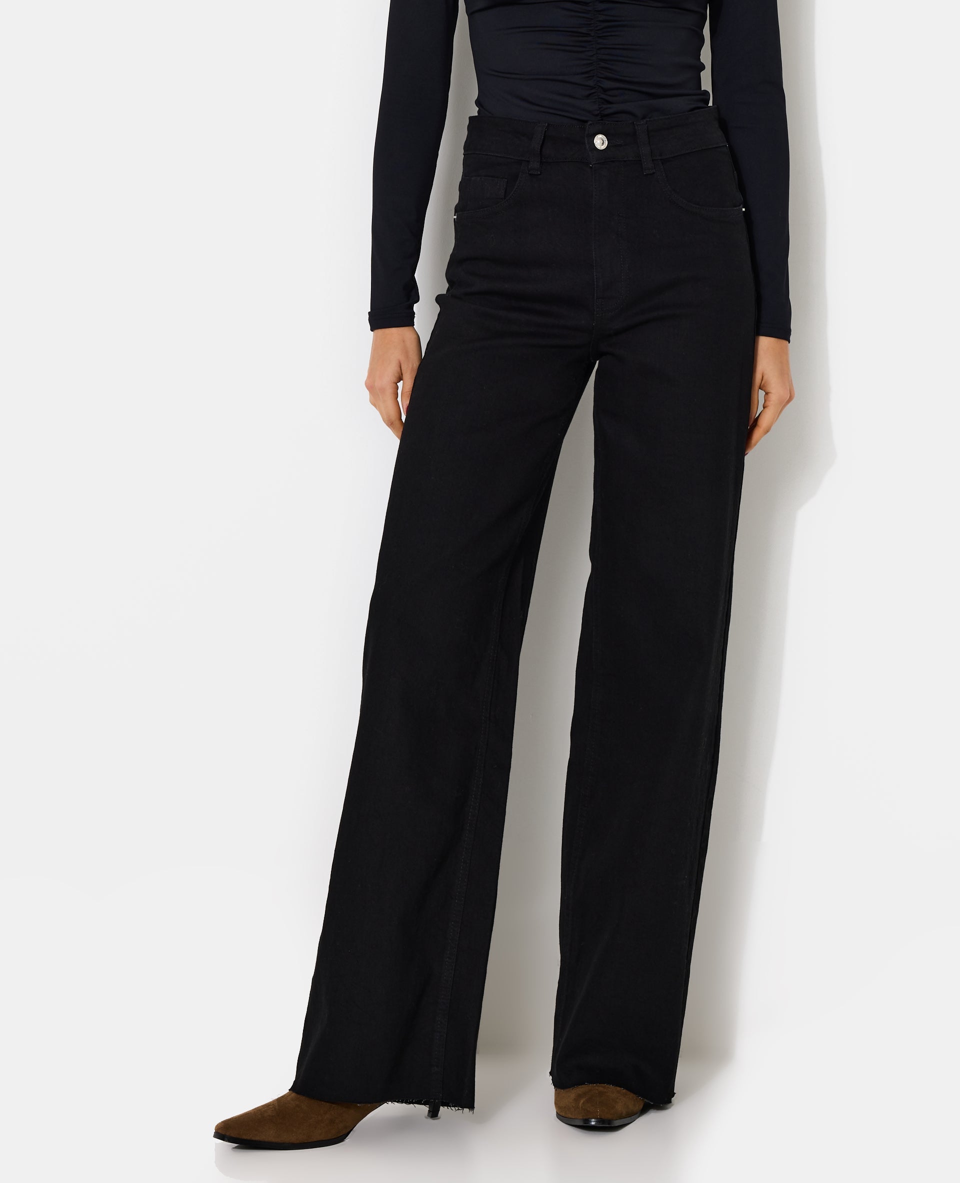 Jean wide taille haute avec élasthanne