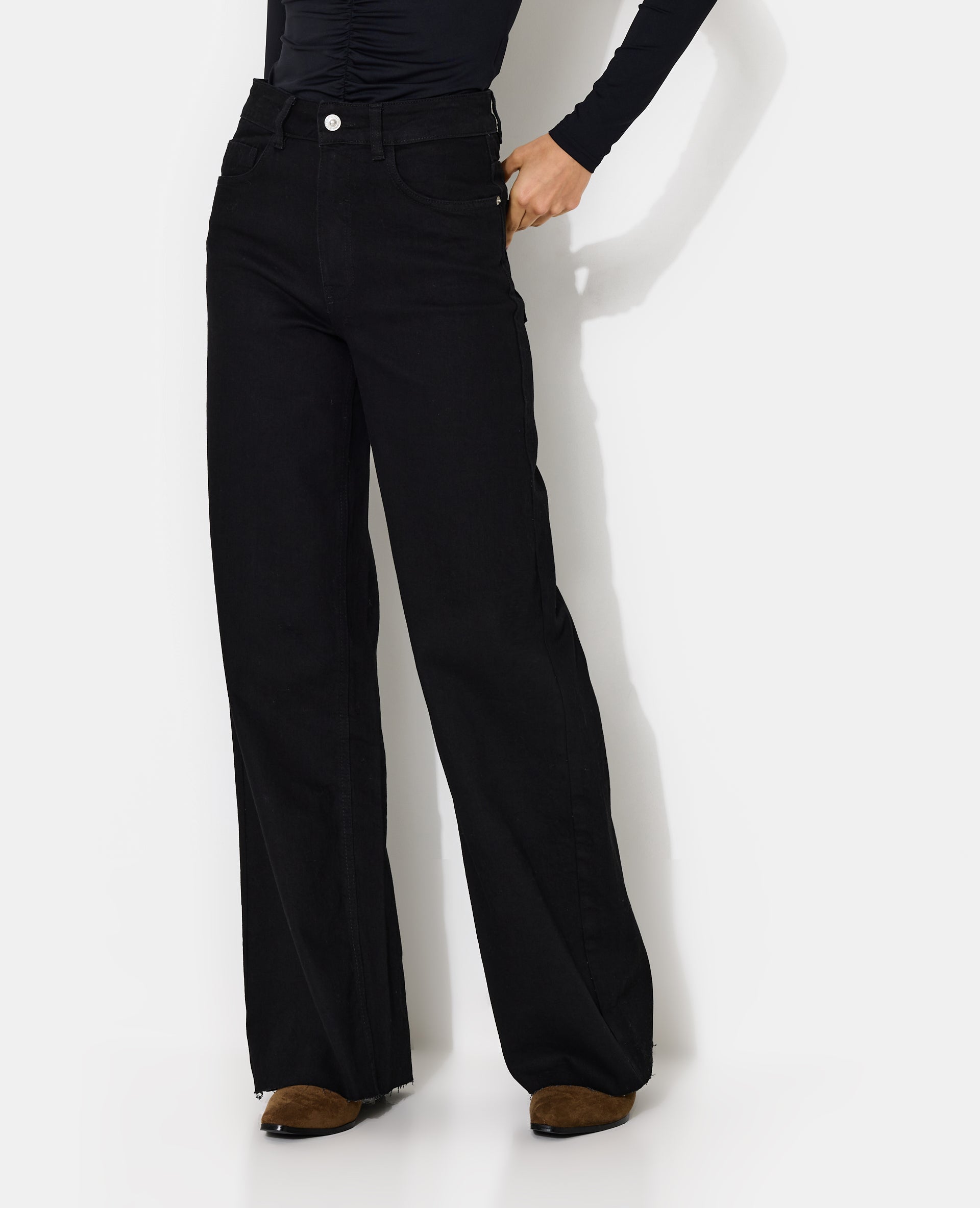 Jean wide taille haute avec élasthanne