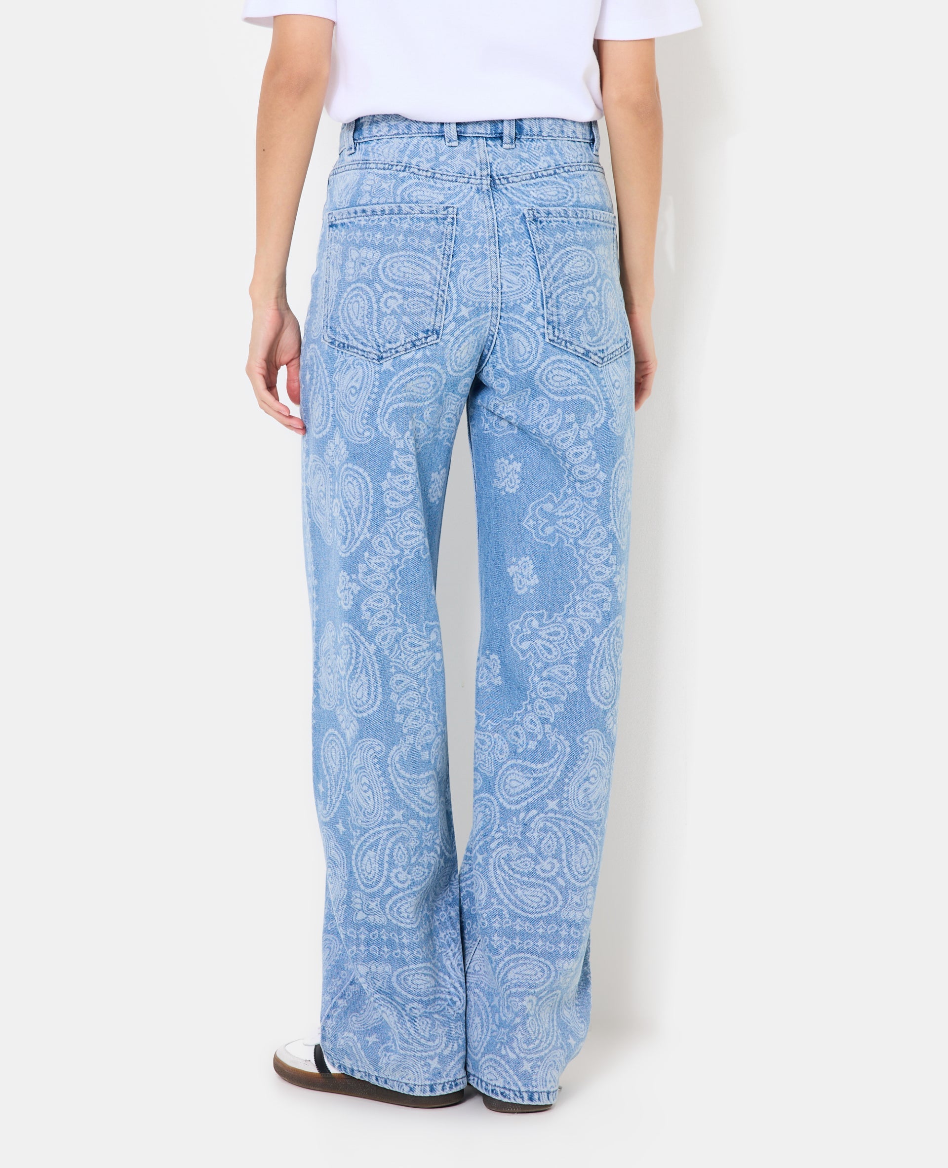 Jean wide taille haute motifs cachemire