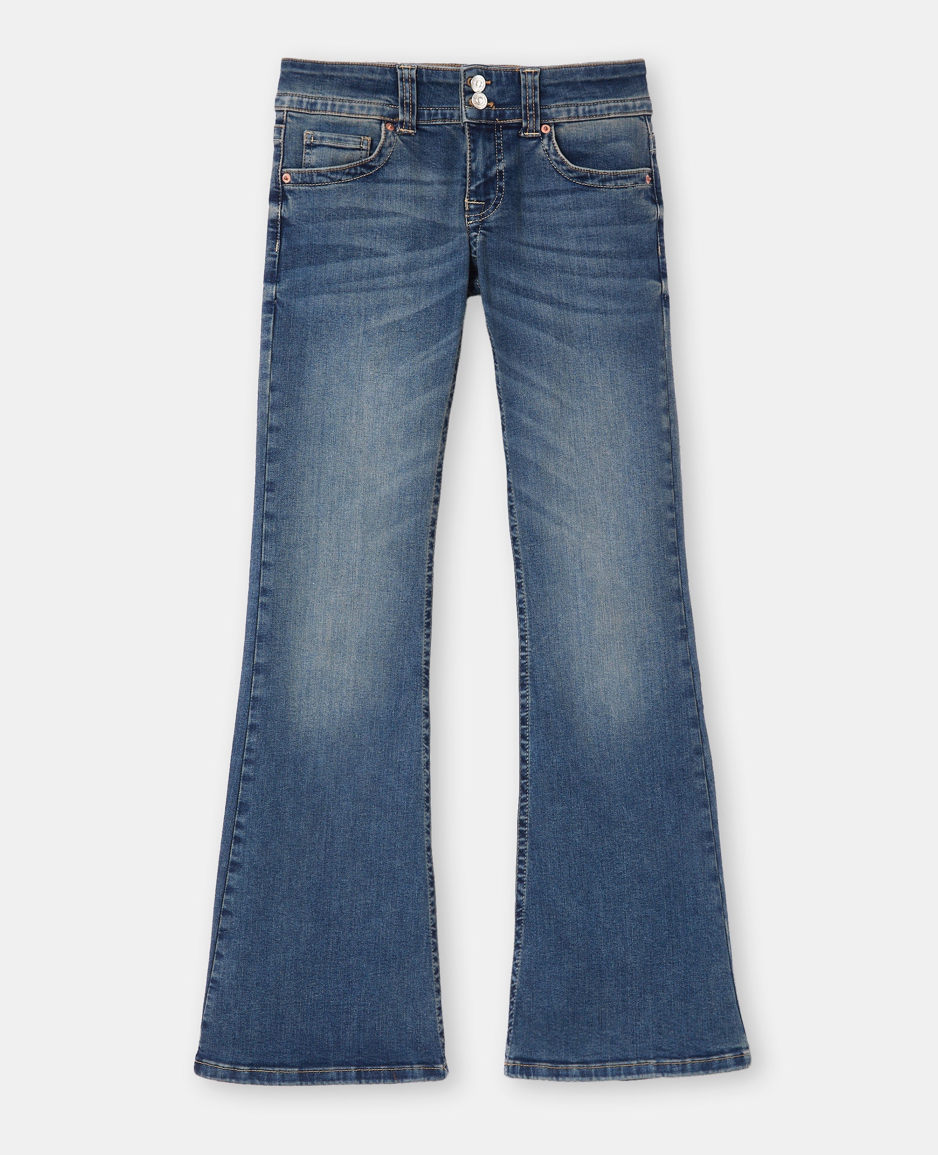 Jean flare taille basse avec 2 boutons