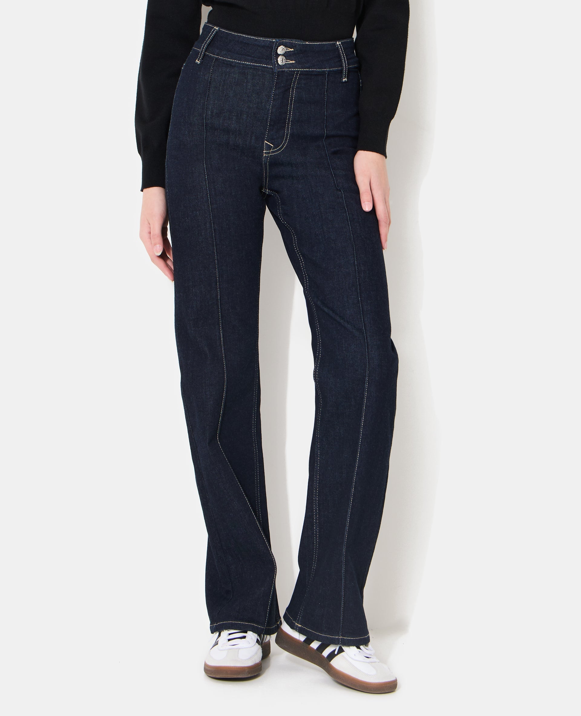 Jean straight taille haute avec détails coutures