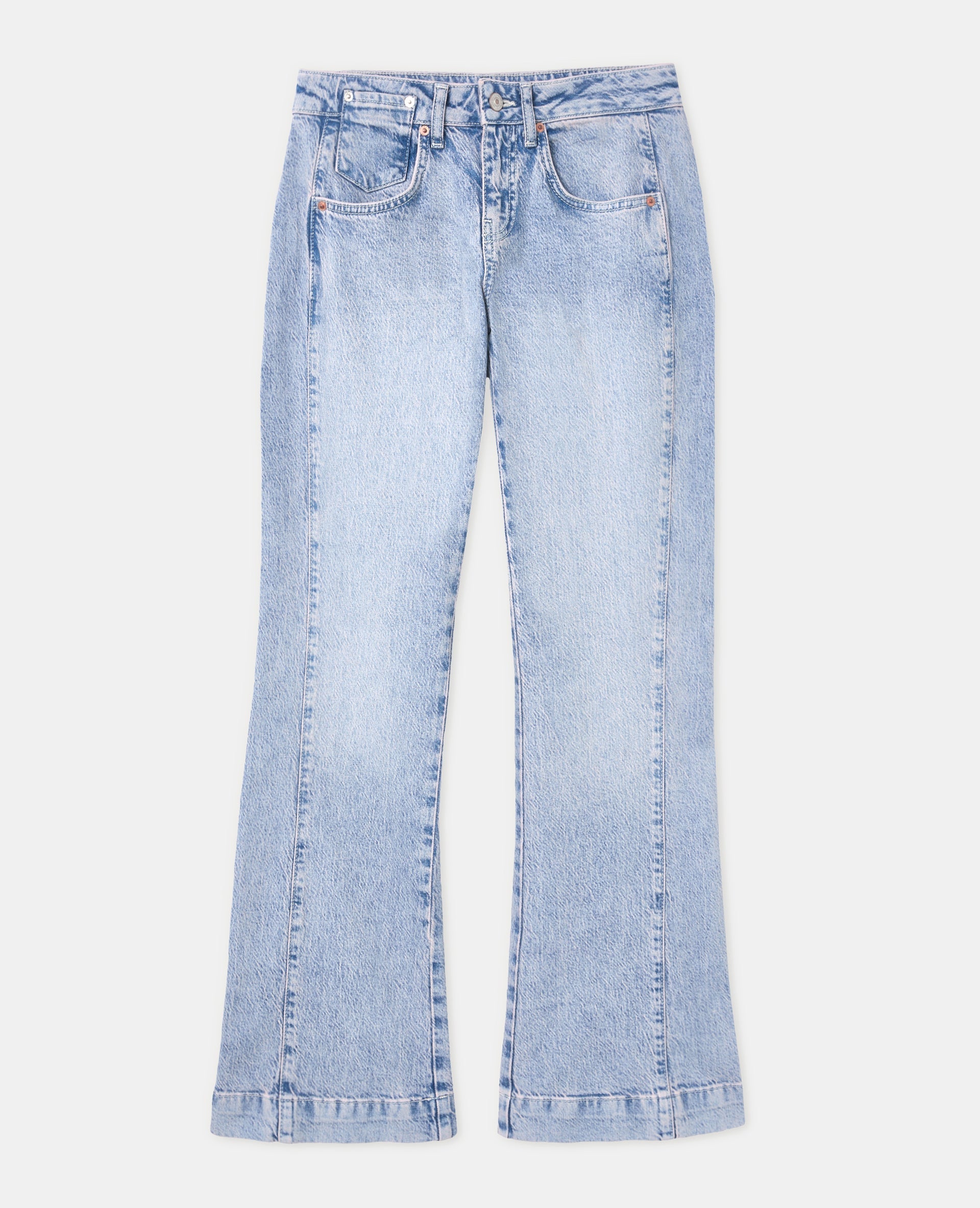 Jean flare taille basse avec détails coutures