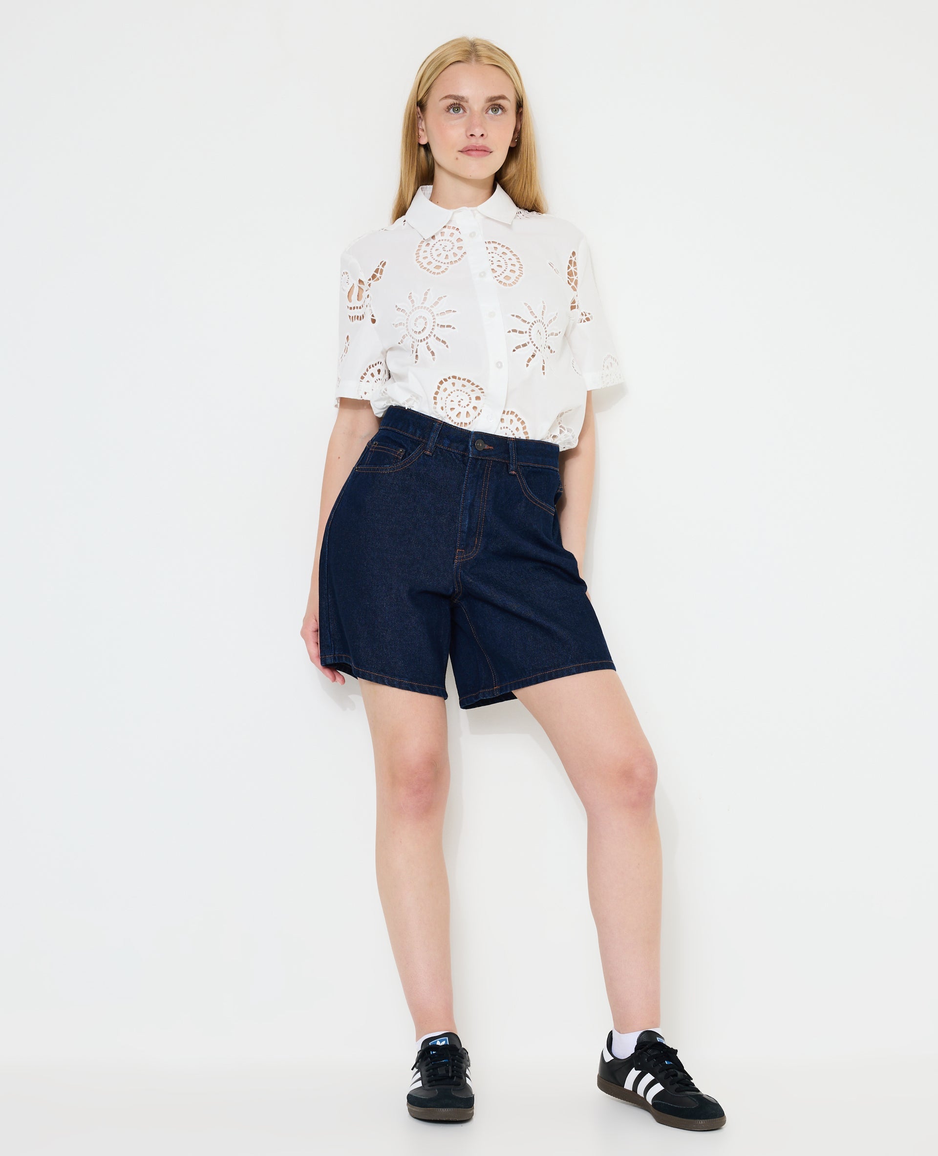 Bermuda large en jean taille haute