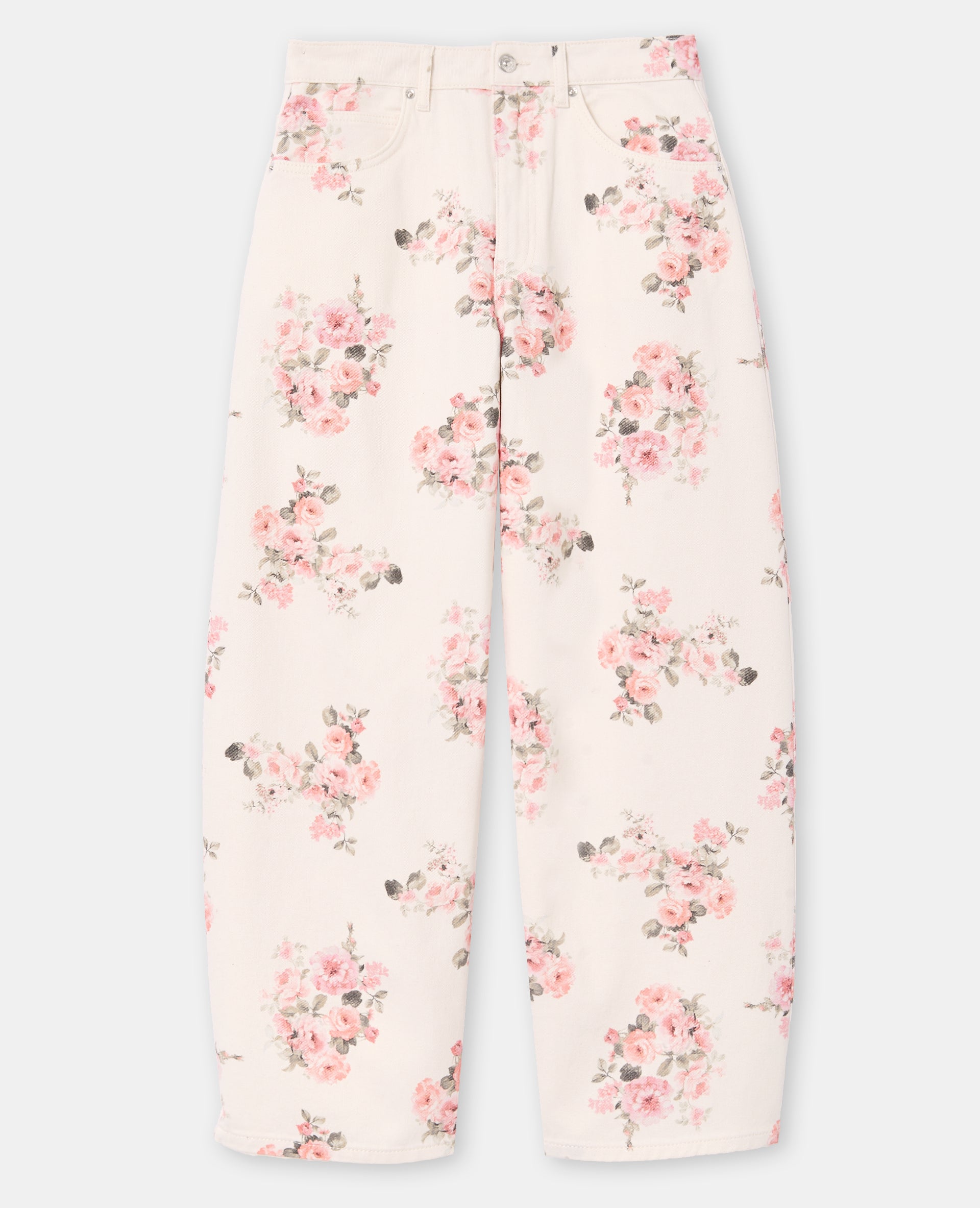 Jean barrel taille medium avec motif fleurs