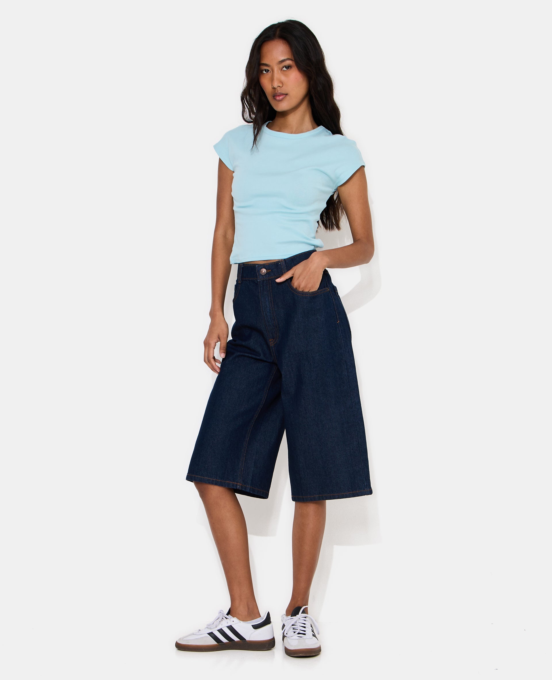 Bermuda en jean long taille basse