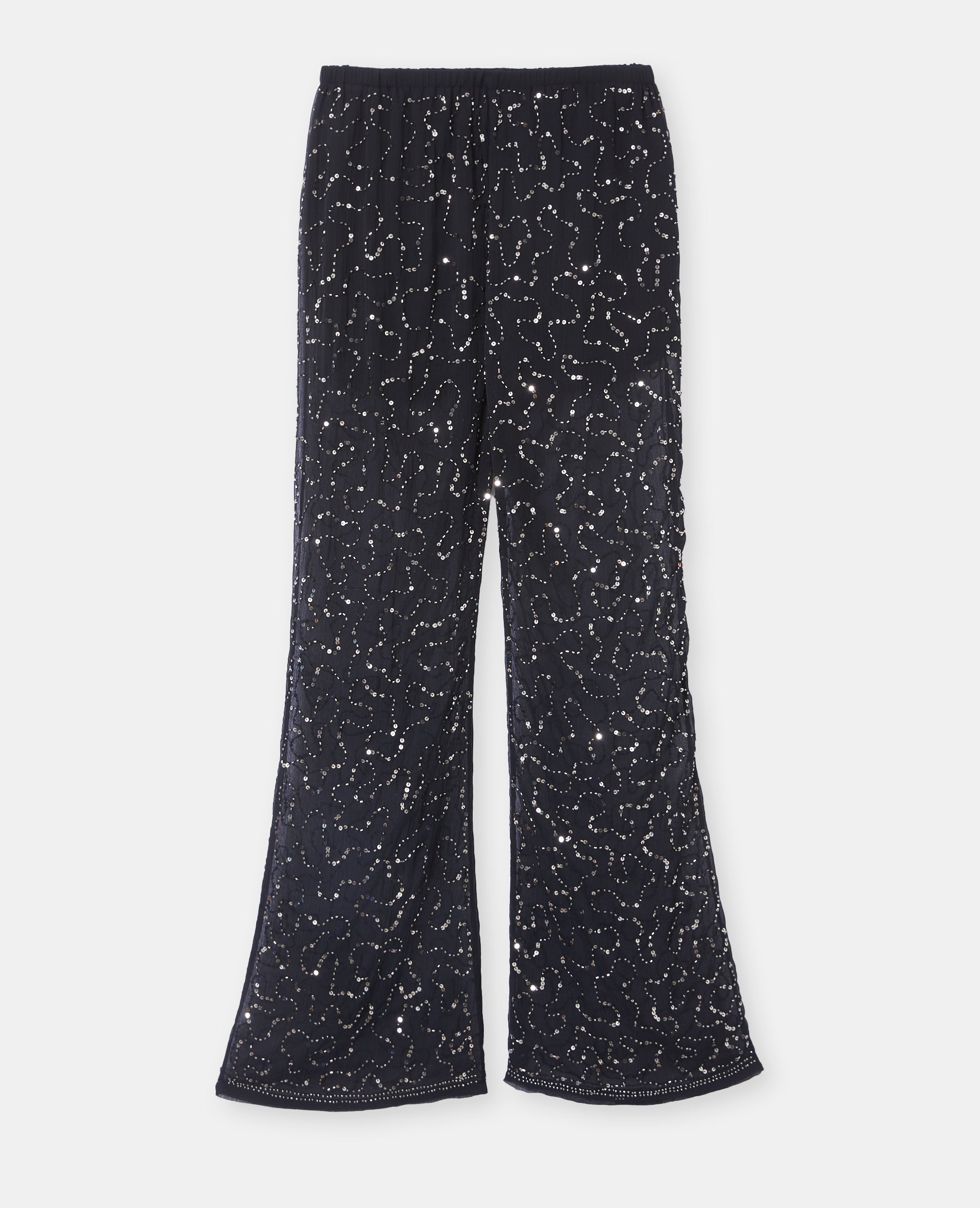 Pantalon flare en voile avec sequins et perles