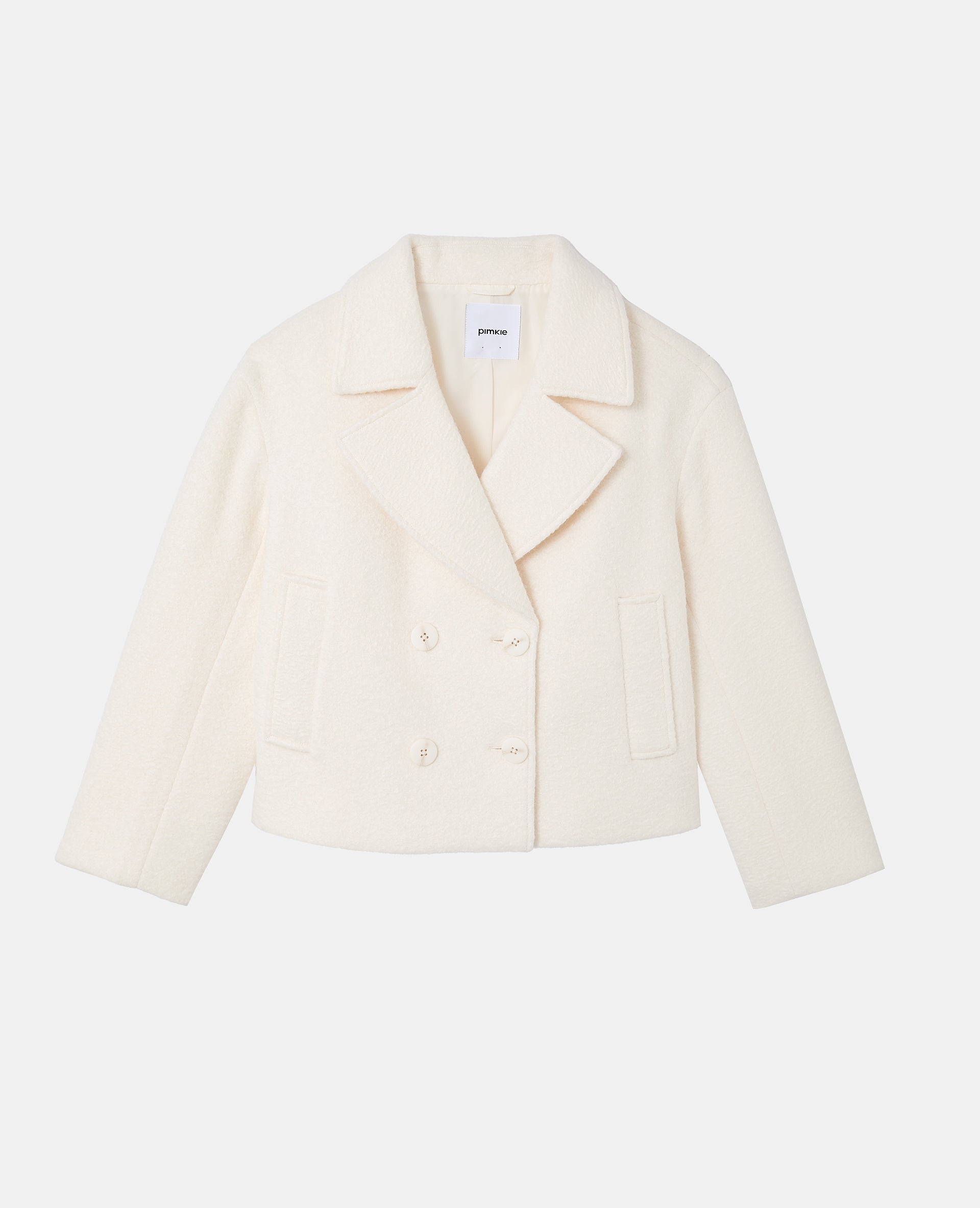Blouson caban effet drap de laine bouclée