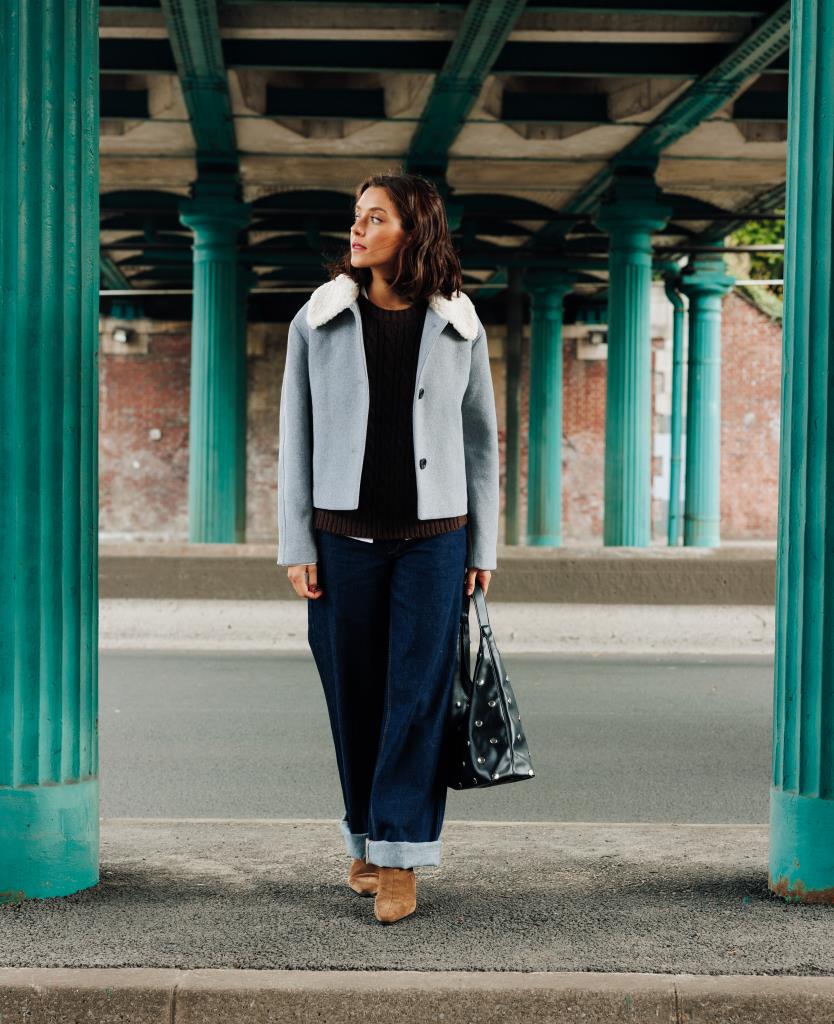 Blouson façon drap de laine avec col sherpa