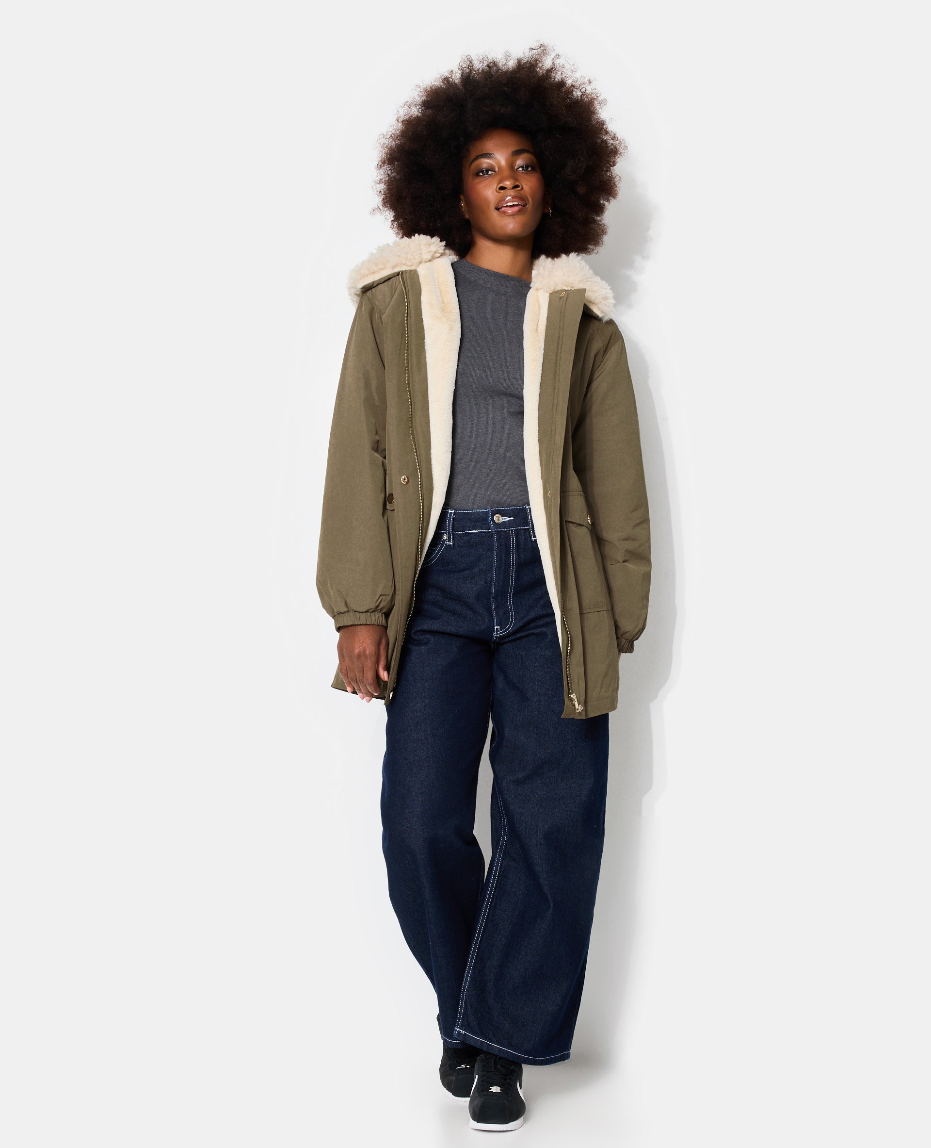 Parka doublée fourrure avec capuche