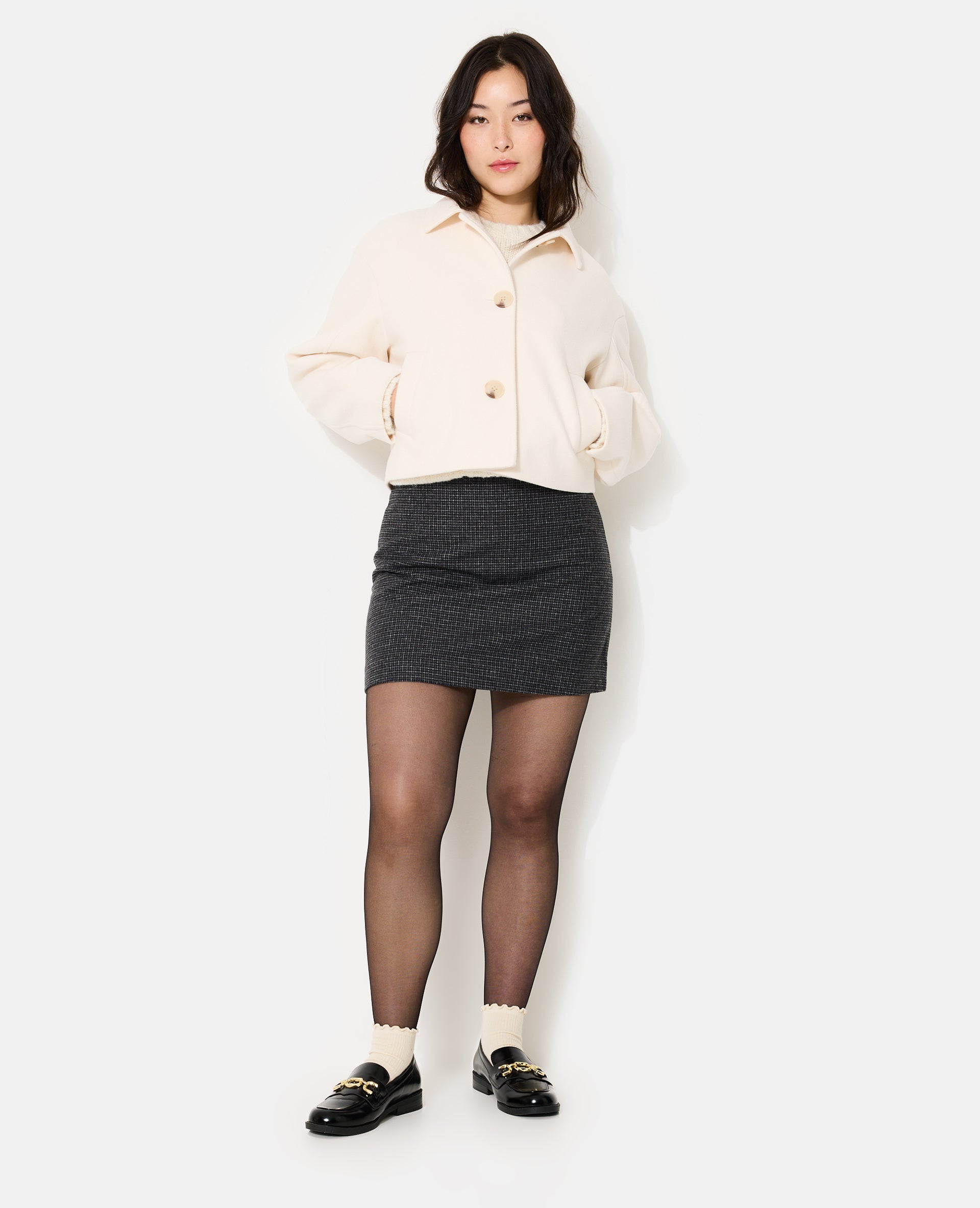 Manteau court effet drap de laine
