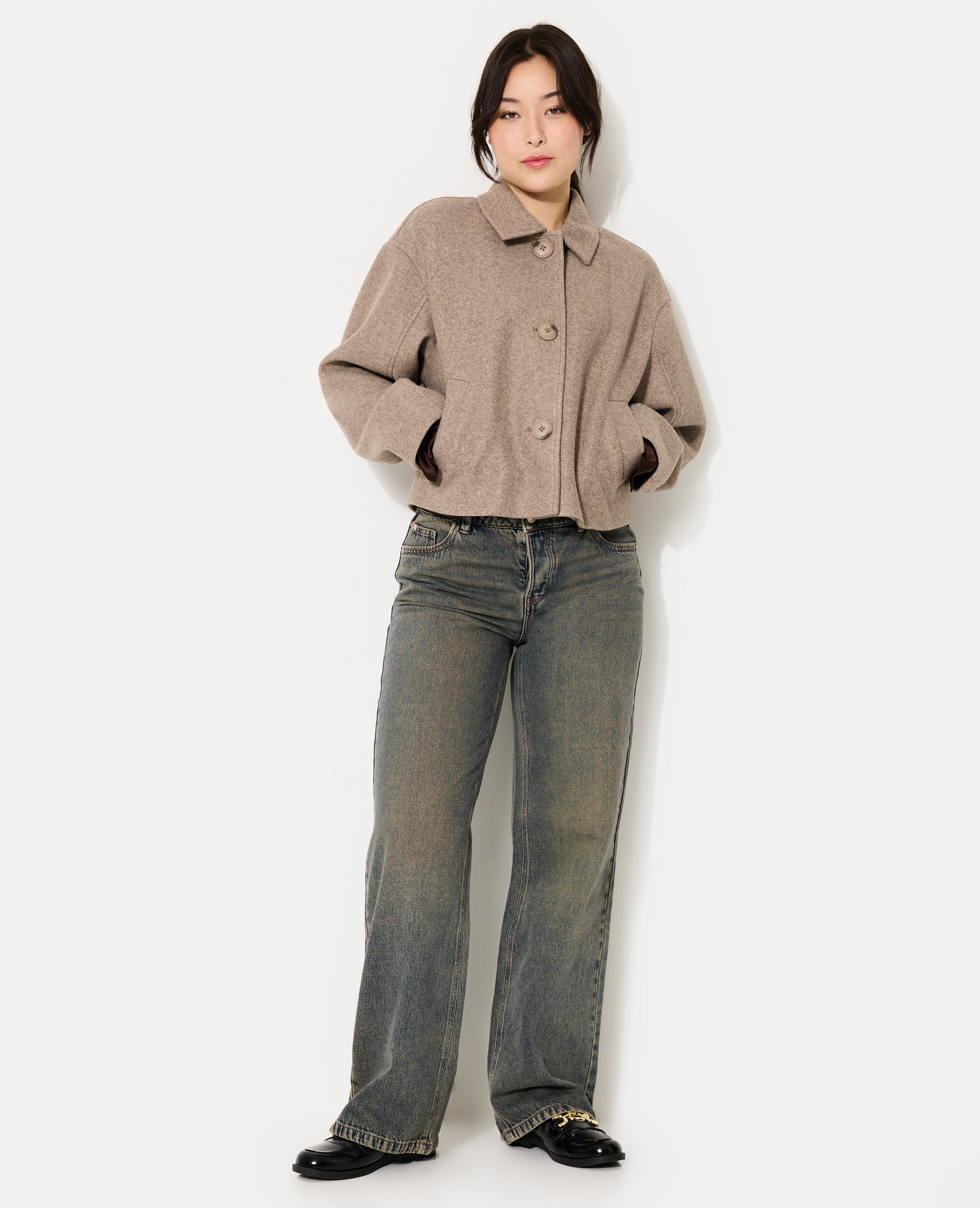 Manteau court effet drap de laine