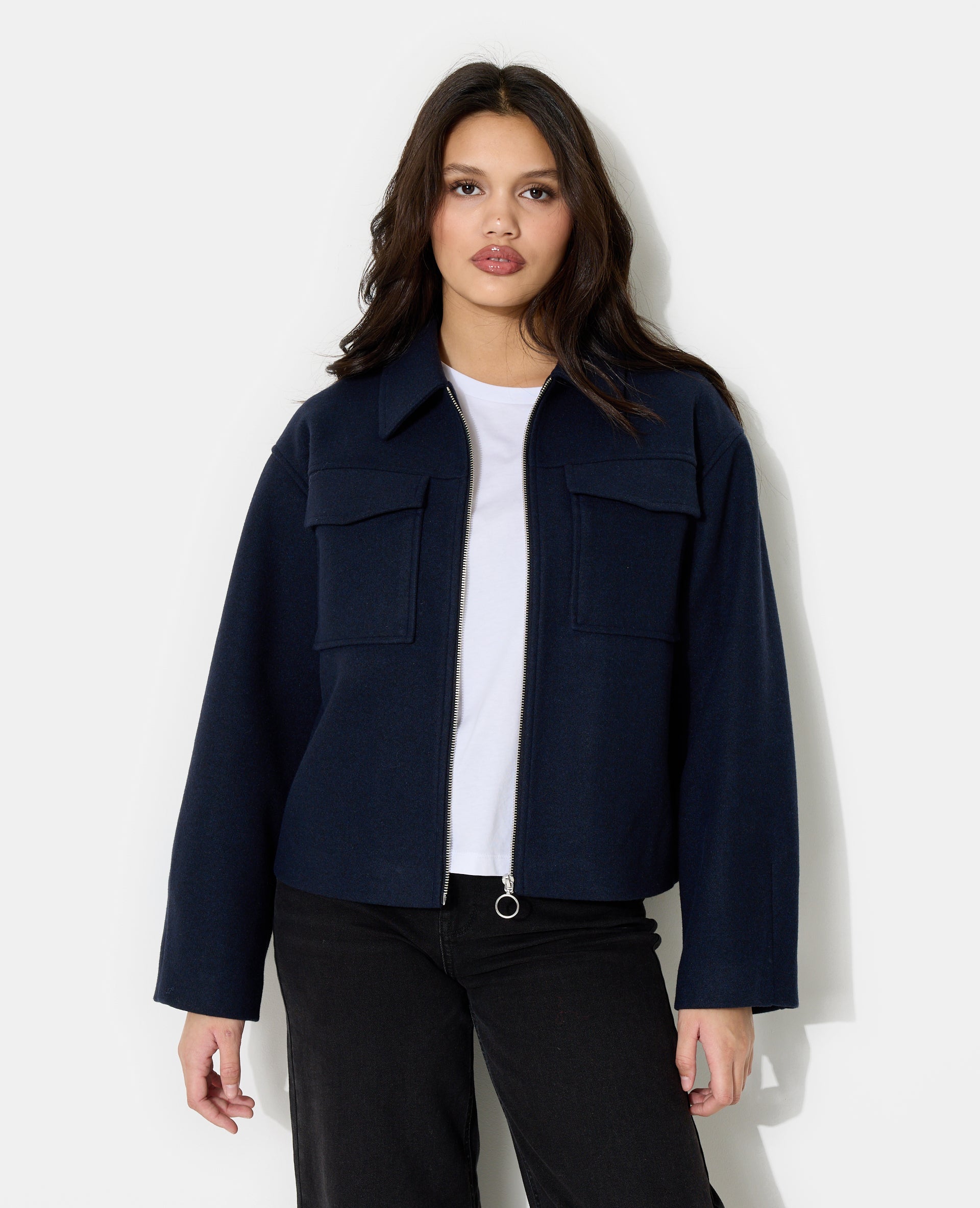 Blouson zippé effet drap de laine