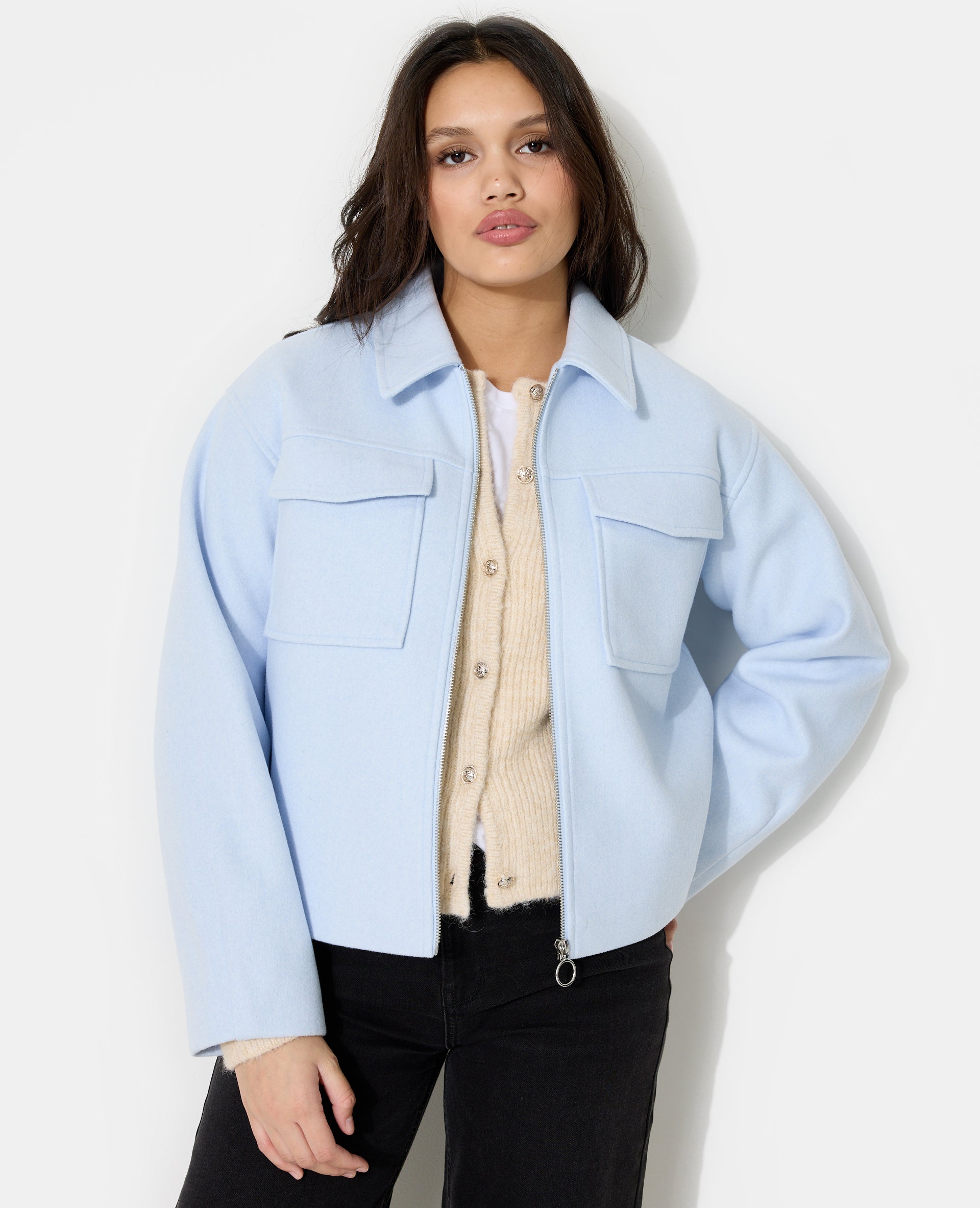 Blouson zippé effet drap de laine