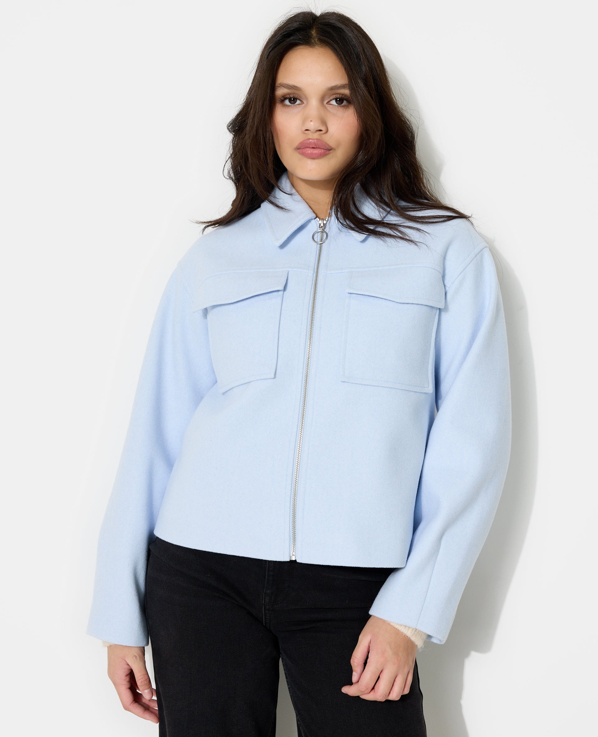 Blouson zippé effet drap de laine