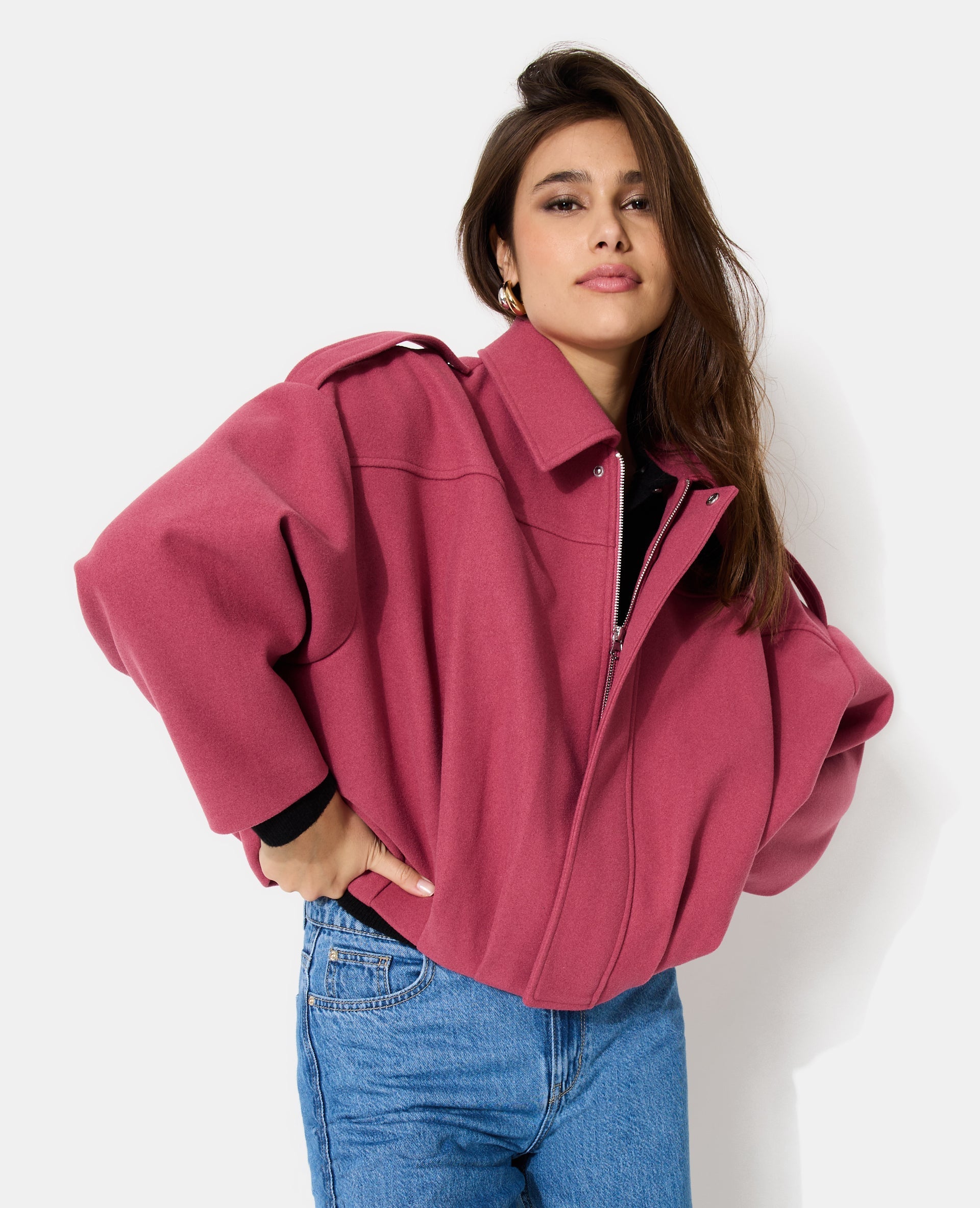 Blouson forme boule effet drap de laine