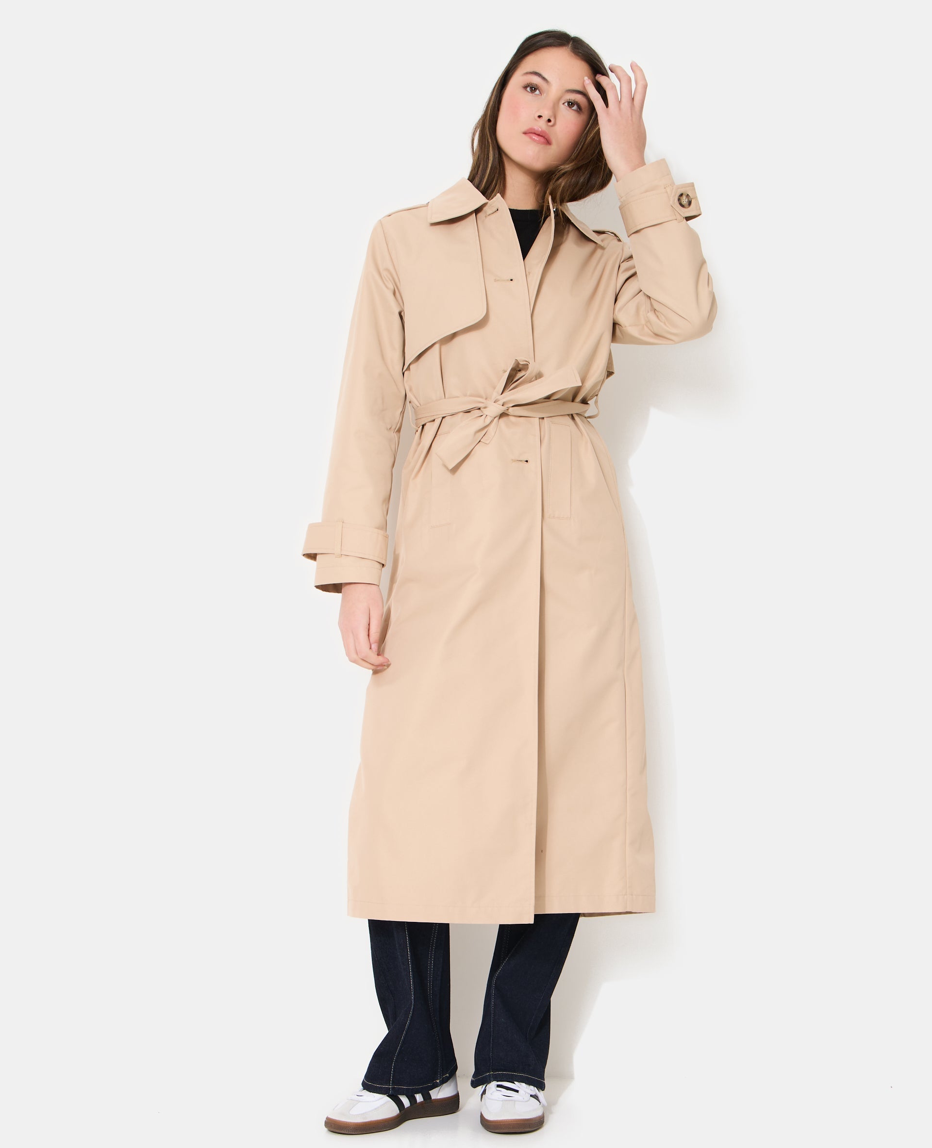 Trench long avec ceinture à nouer