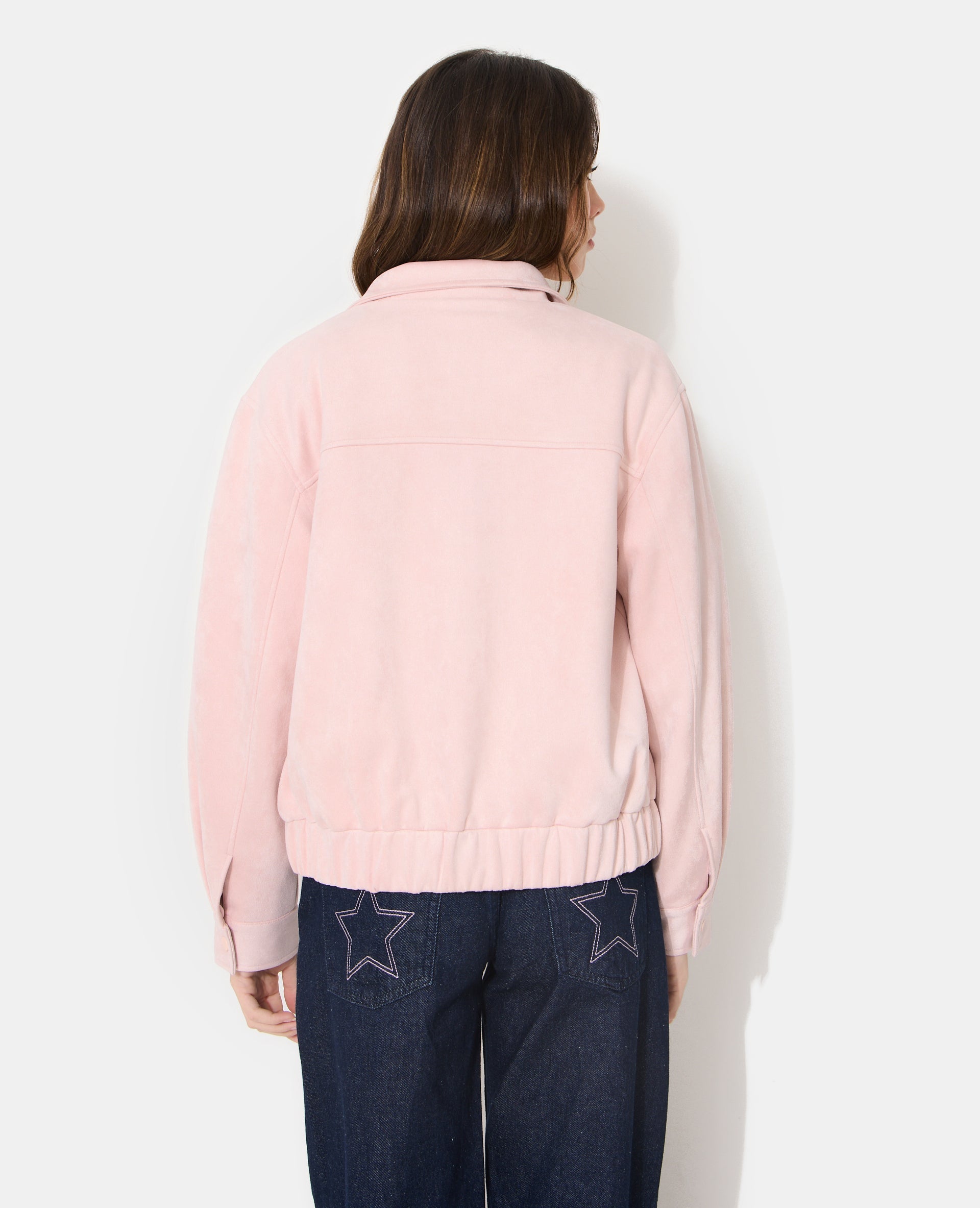 Veste en suédine col montant