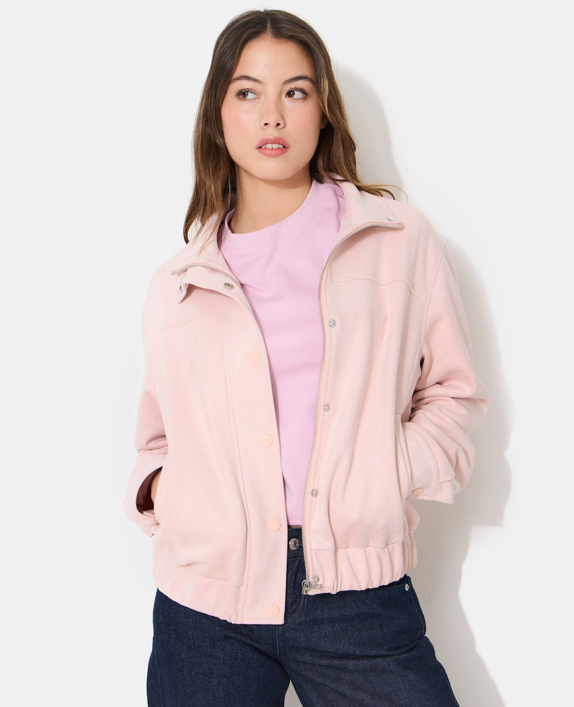 Veste en suédine col montant