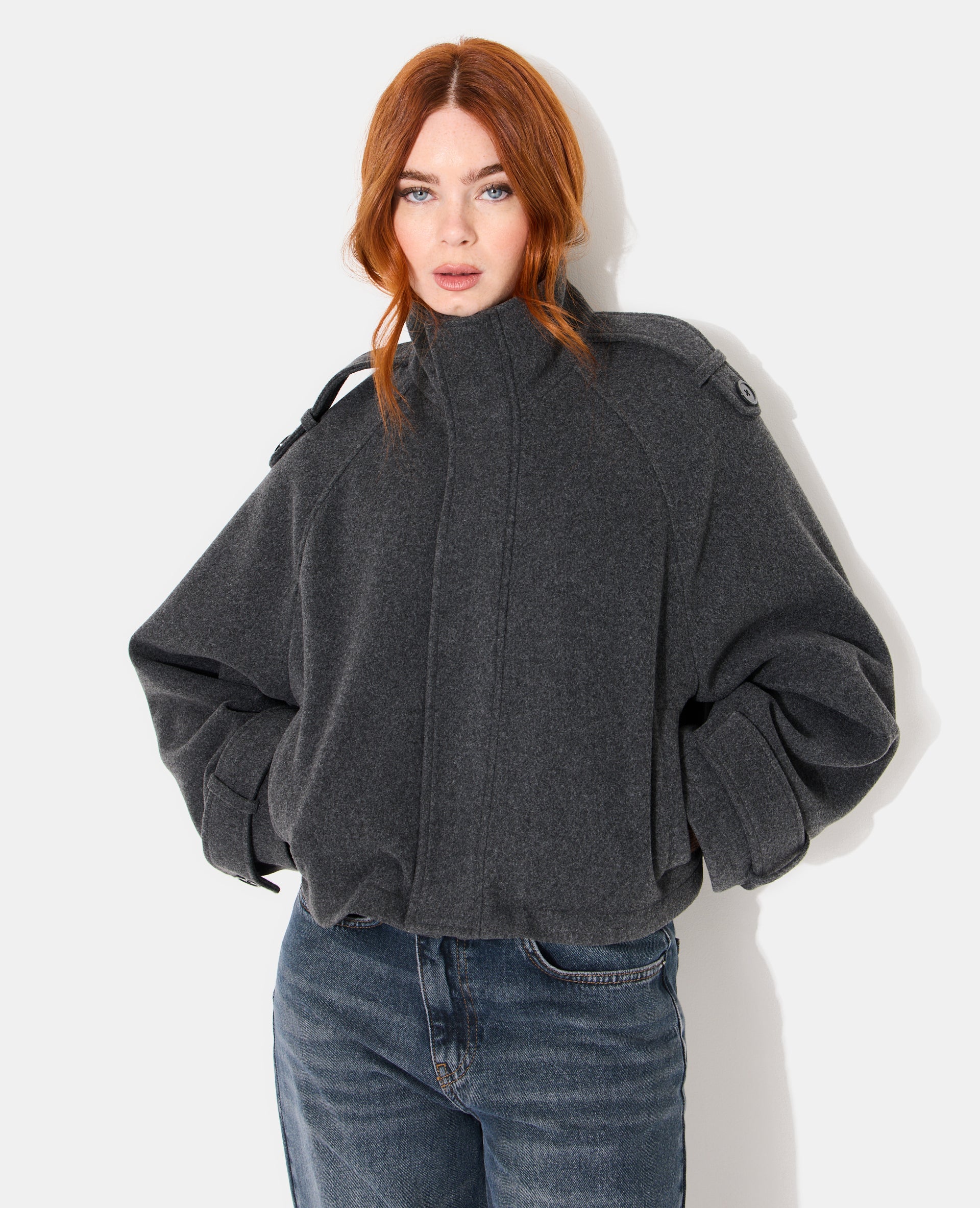 Blouson col montant effet drap de laine