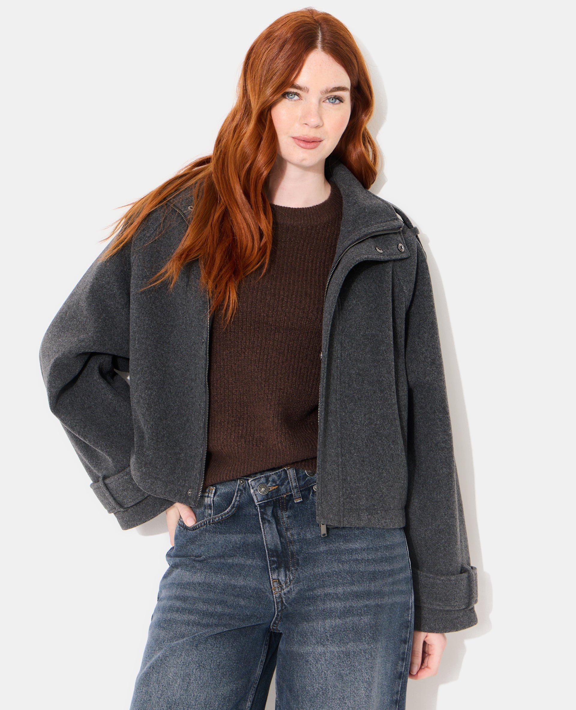 Blouson col montant effet drap de laine