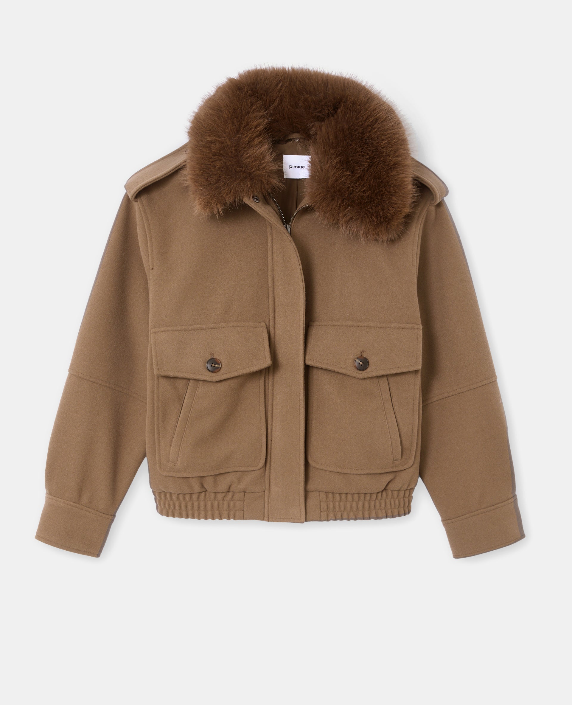 Blouson effet drap de laine avec col fourrure