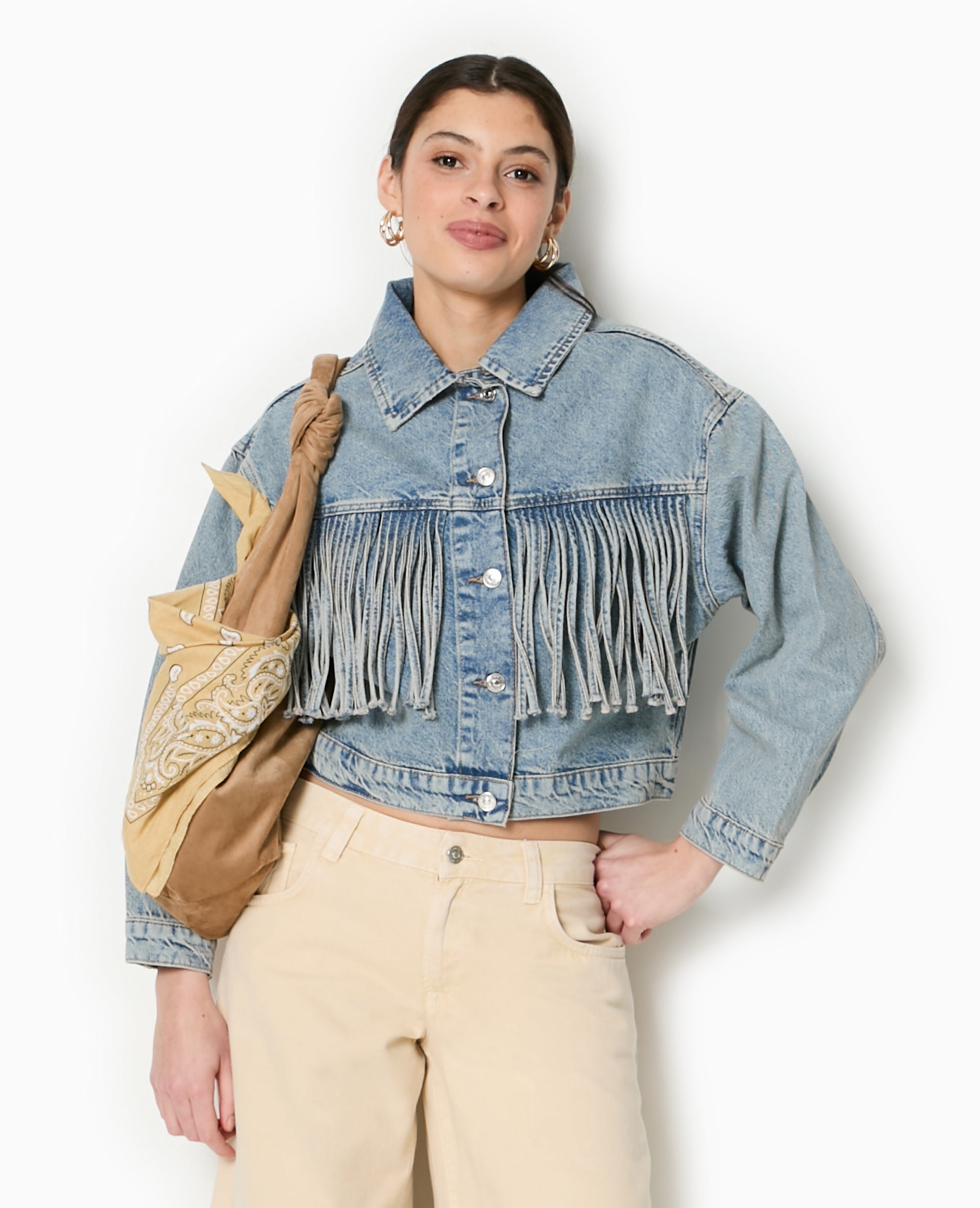 Veste en jean avec franges
