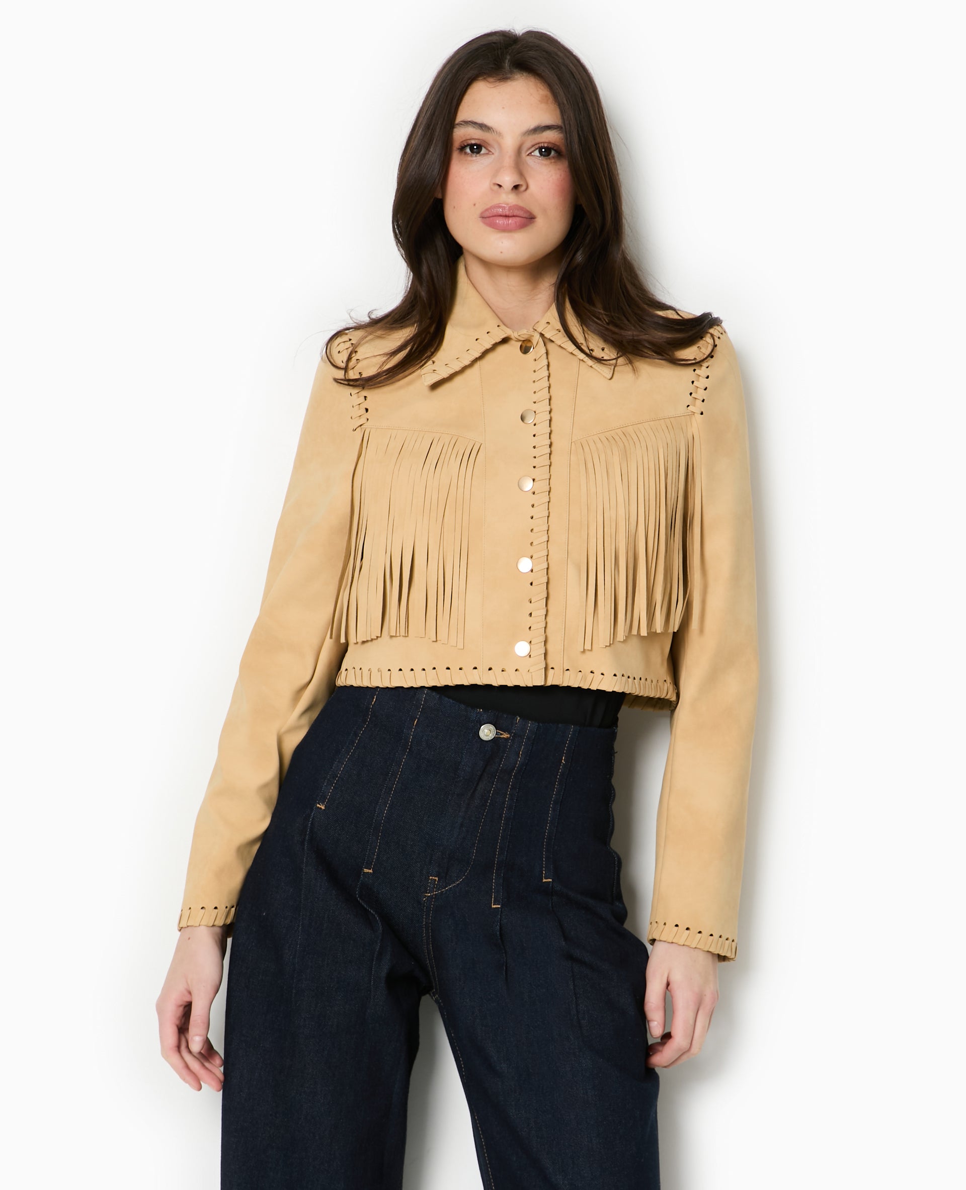 Veste western courte en suédine avec franges