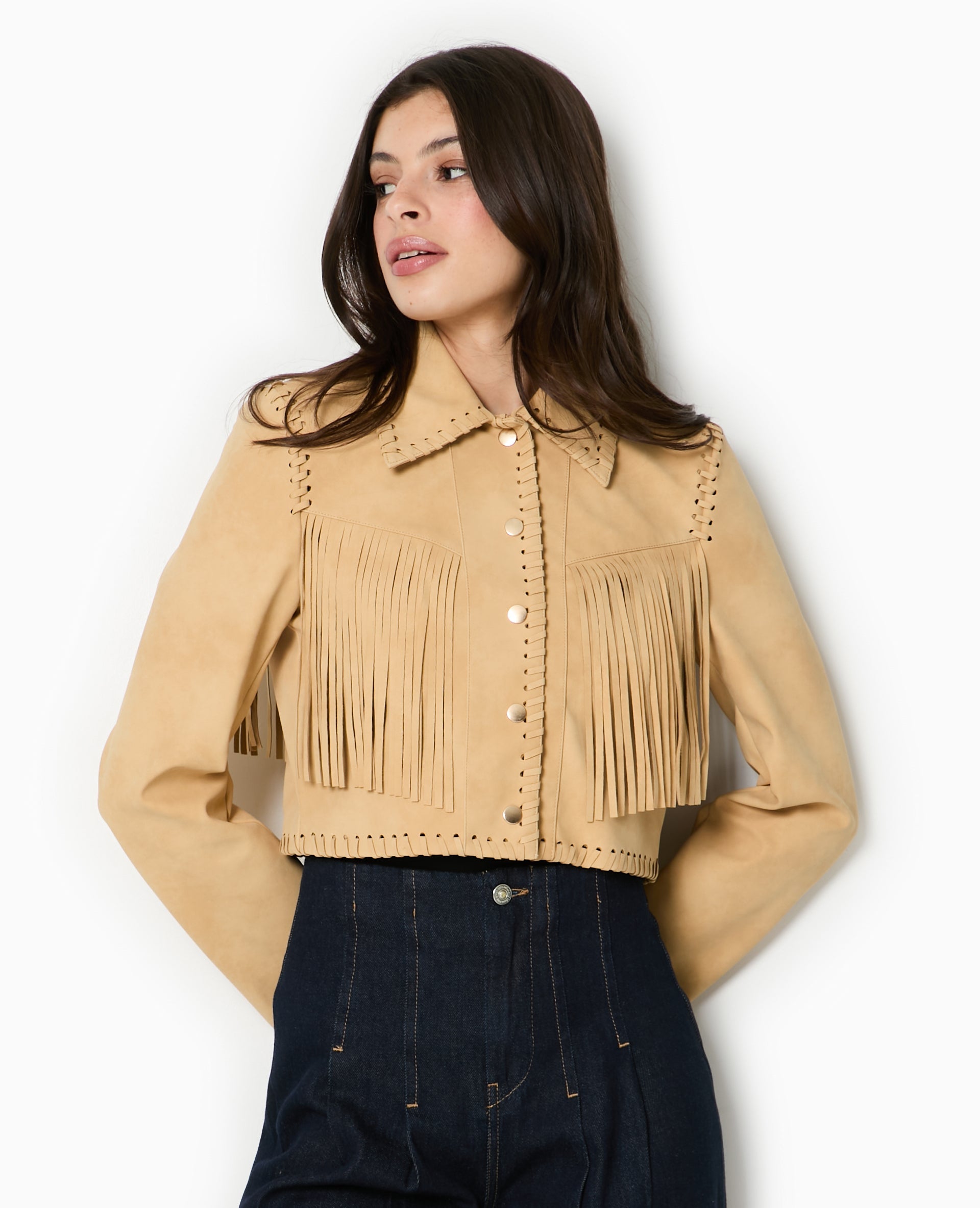 Veste western courte en suédine avec franges