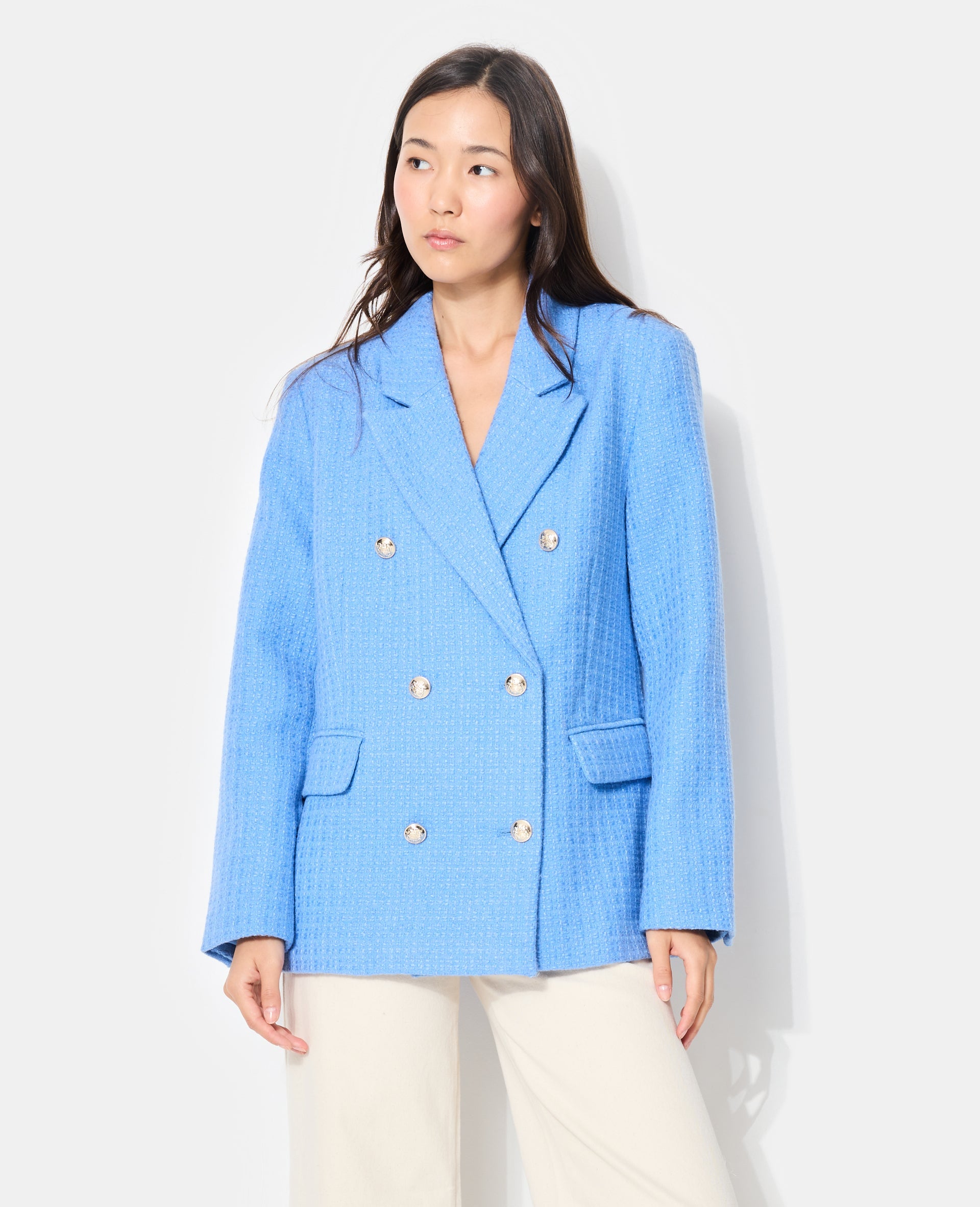 Veste blazer en tweed avec boutons écussons