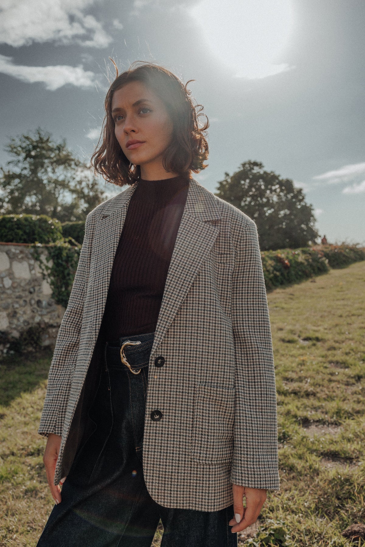 Veste blazer oversize en tissu chaud motif pied-de-poule